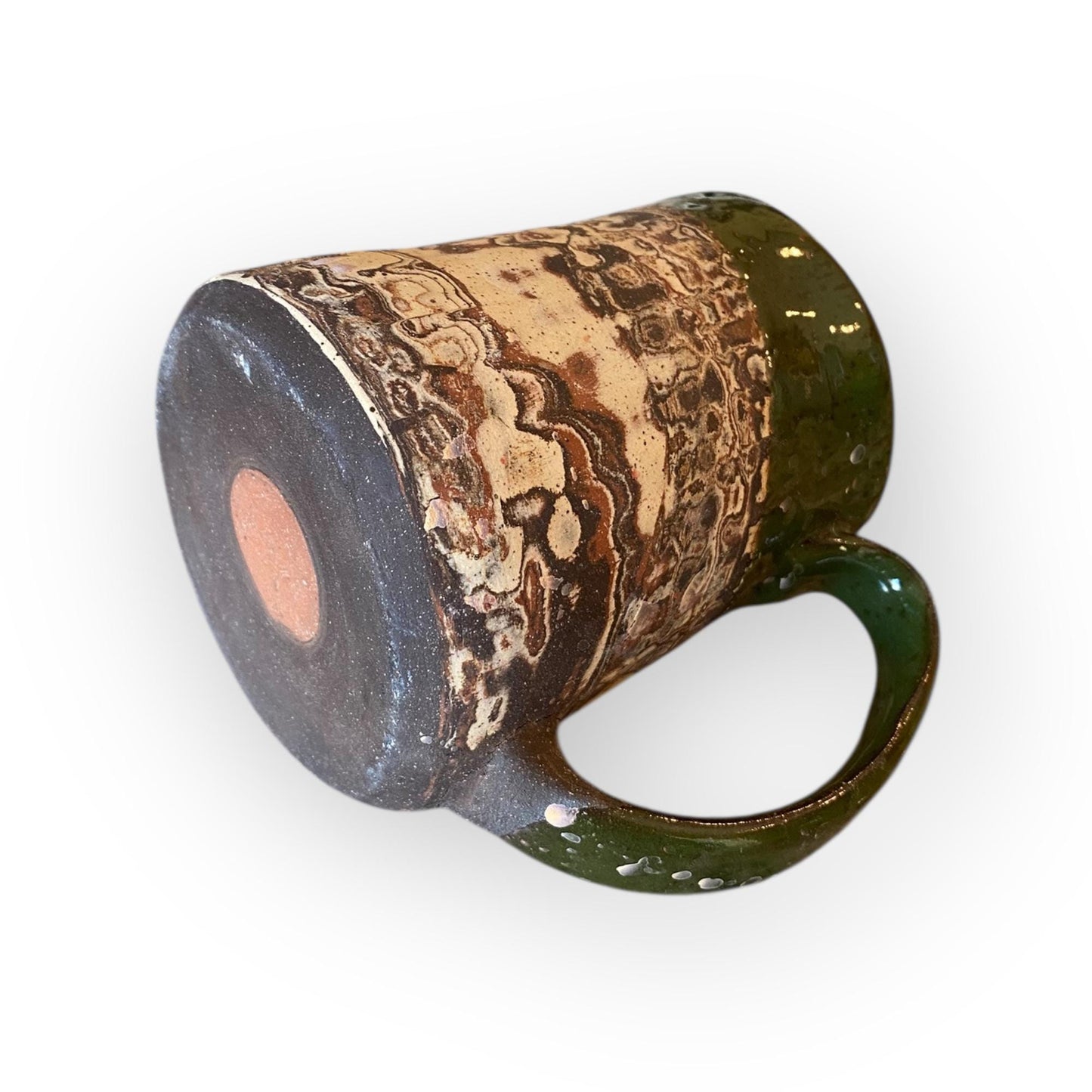 Handmade Agateware Coffee Mug Glazed in Soft Cinnamon Satin - 17-Ounce Pottery Tea Mug (B-46)