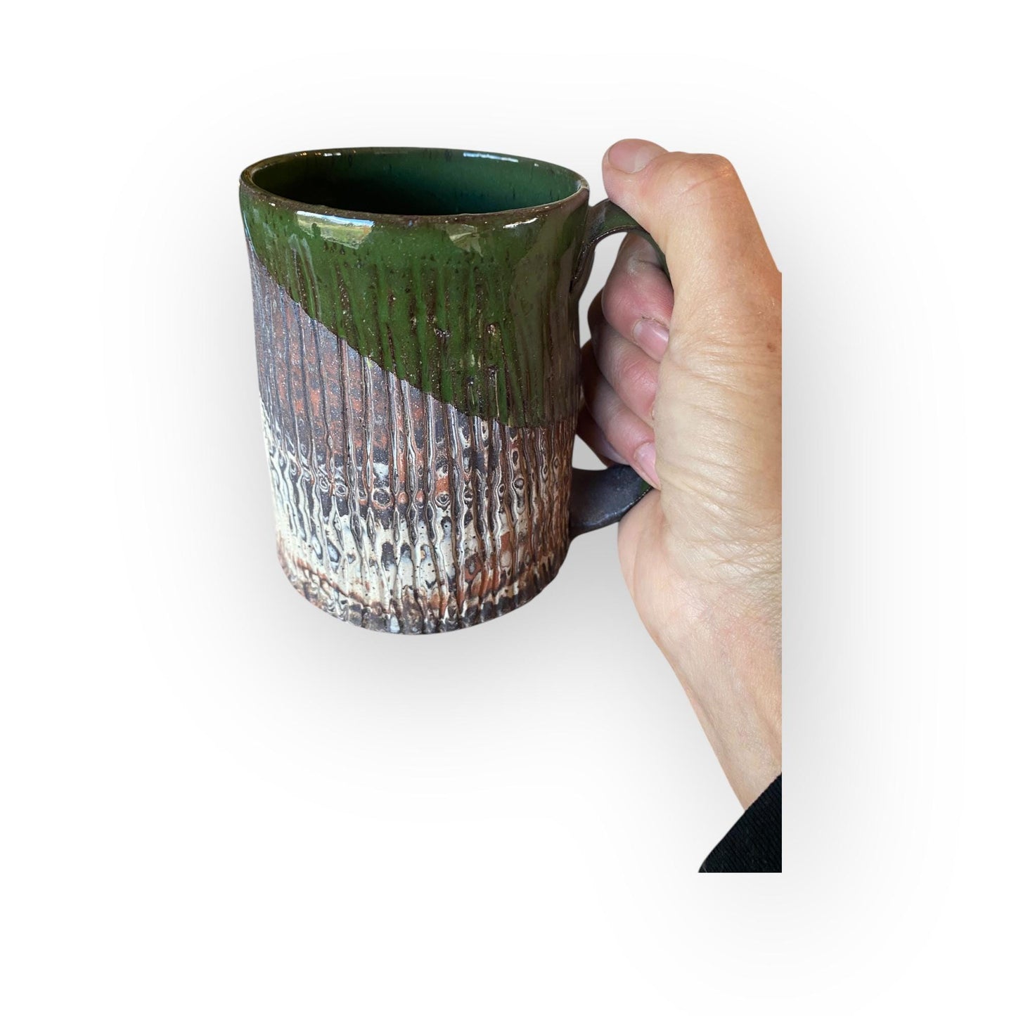 Handmade Agateware Coffee Mug Glazed in Soft Cinnamon Satin - 17-Ounce Pottery Tea Mug (B-47)