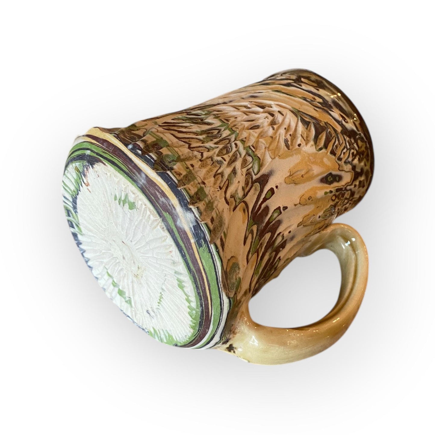 White, Brown, and Green Carved Agateware 14-Ounce Mug (B-48)