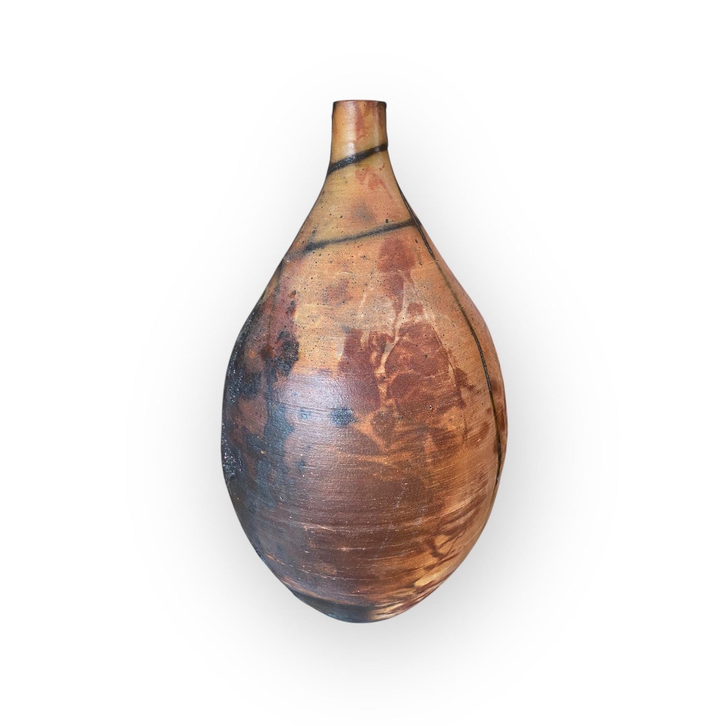 Large Hand Thrown Ceramic Art Vase - Unique Pit Fired Pottery Bottle
