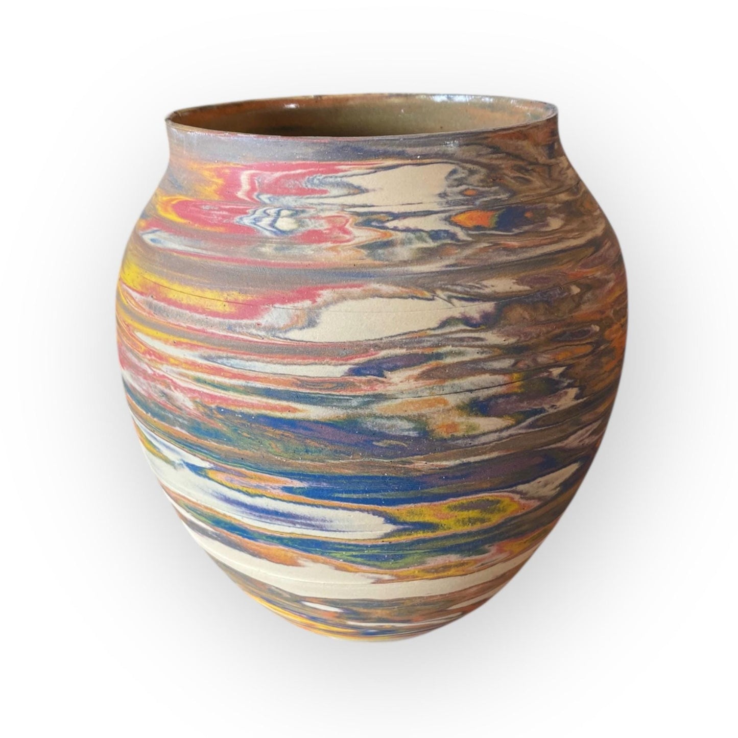 Large Hand Thrown Carved Marbled Flower Vase - Agateware Vase