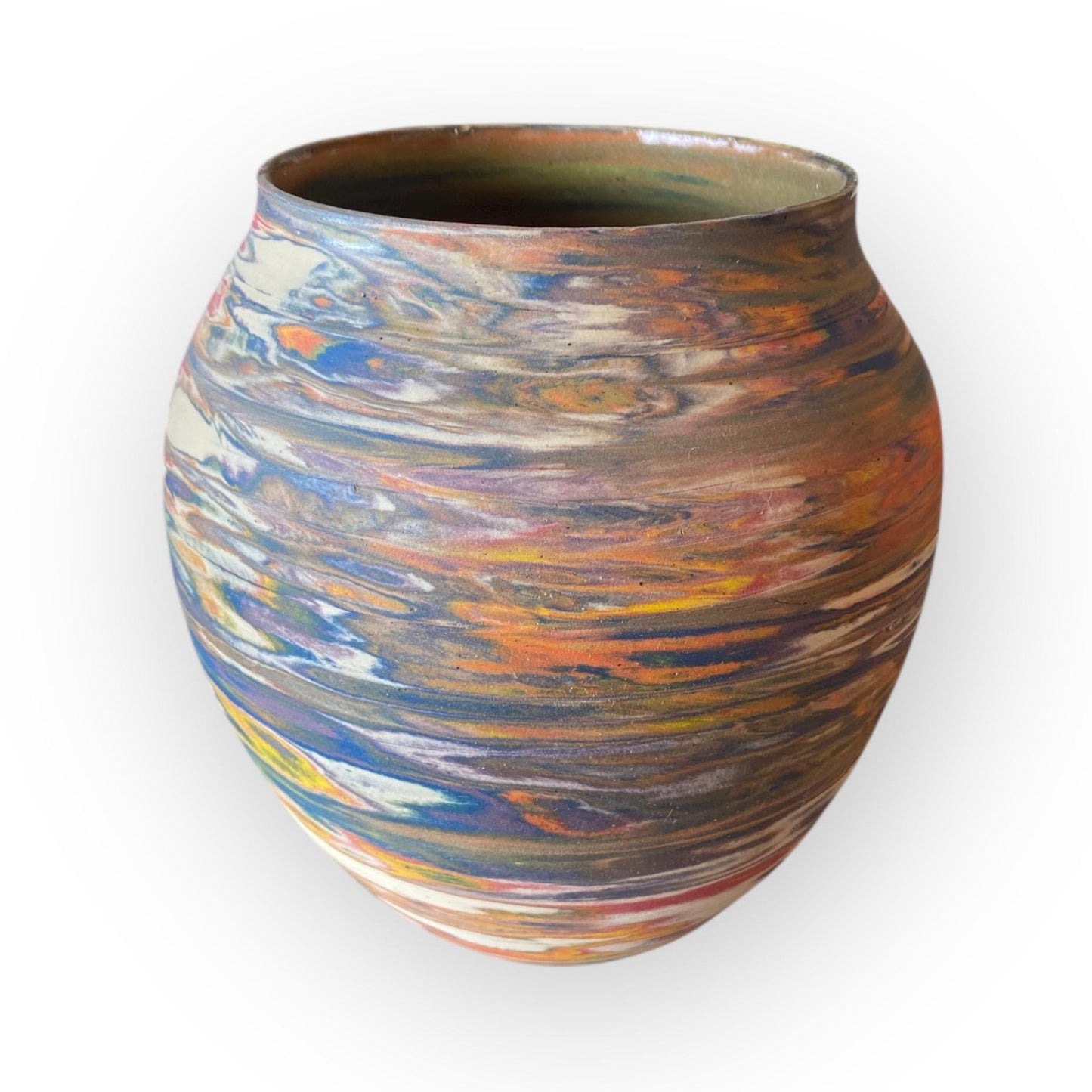 Large Hand Thrown Carved Marbled Flower Vase - Agateware Vase