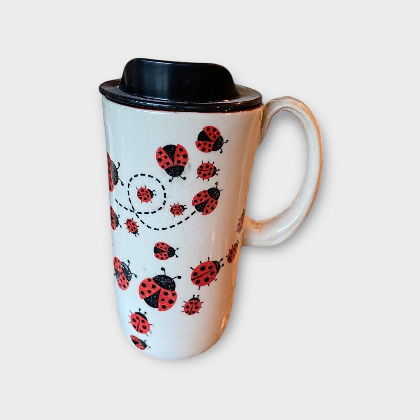 Handmade Ladybug Travel Mug - Pottery Coffee Mug - 16-Ounce Ceramic To-Go Cup