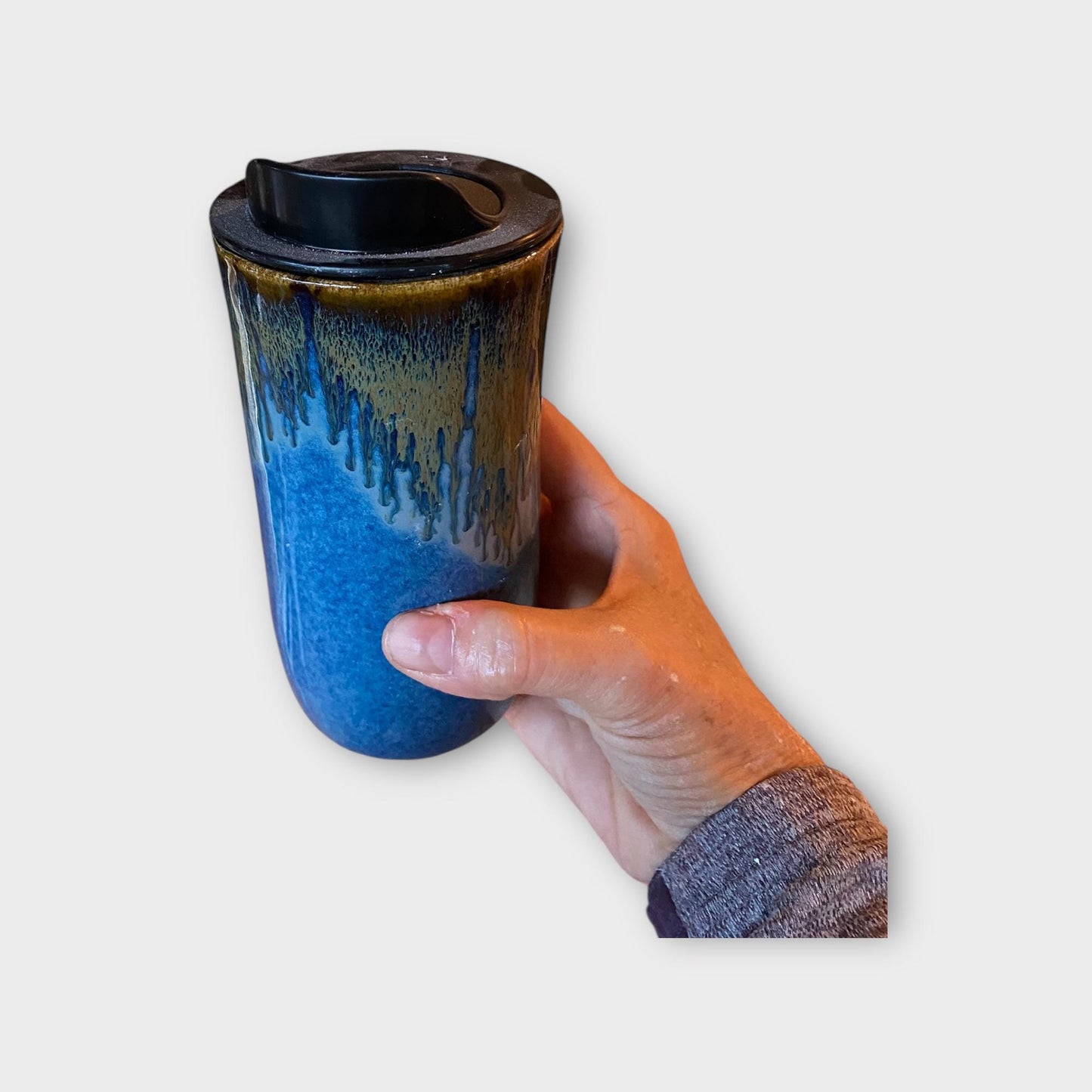 Handmade Blue Porcelain Travel Mug – Ceramic Coffee Cup – Pottery To Go Mug