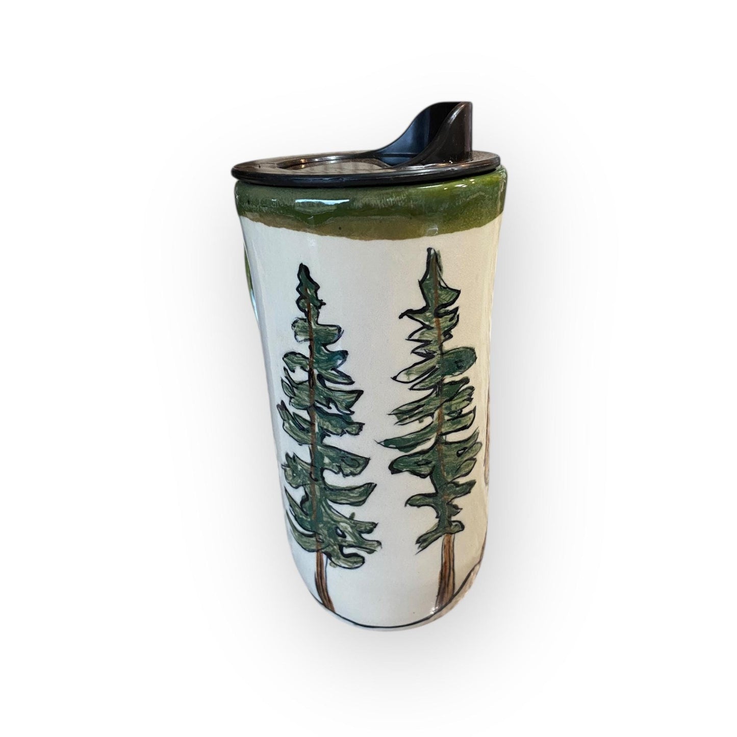 Hand-Painted Bigfoot Stoneware Travel Mug: Unique Ceramic Sasquatch Cup for Outdoor Enthusiasts