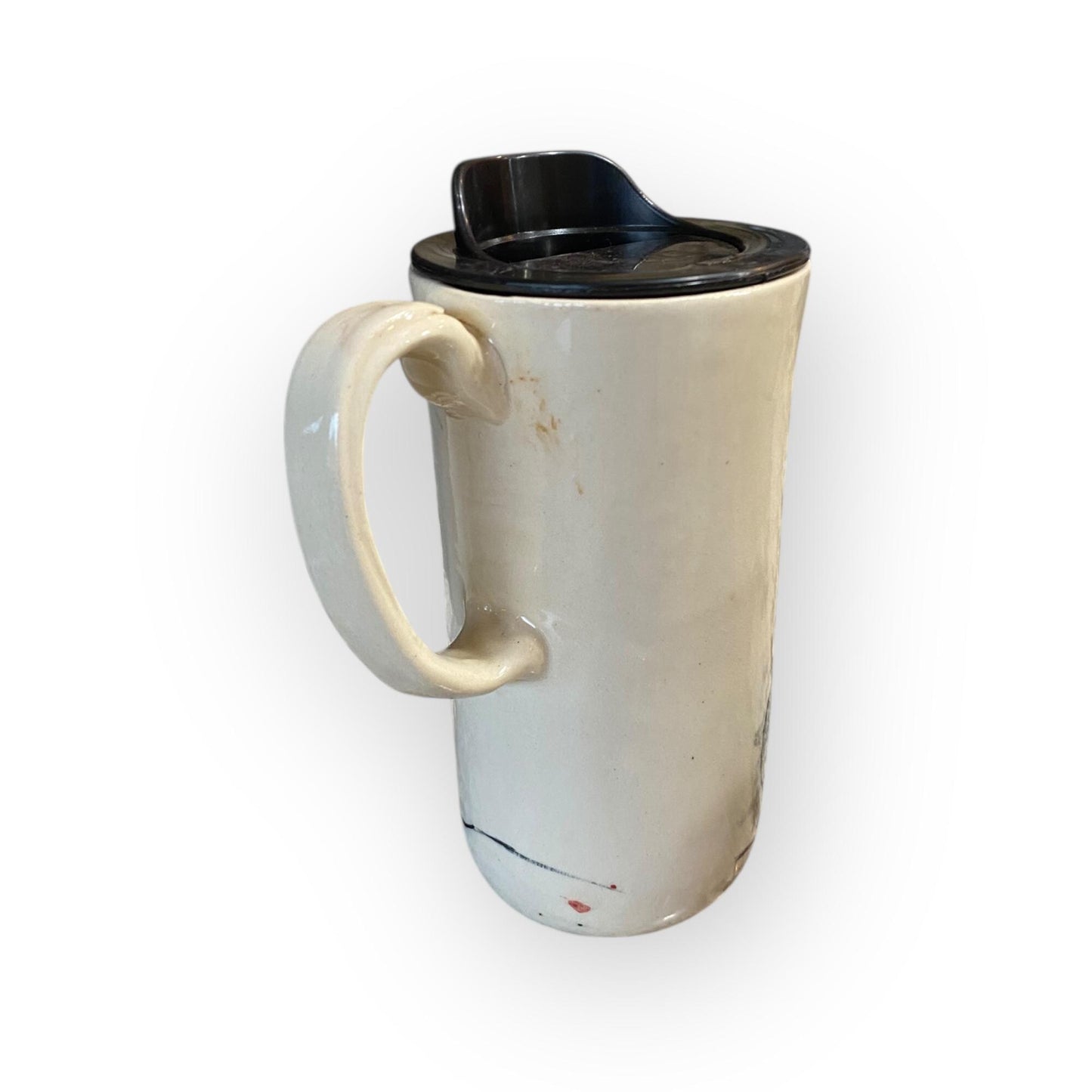 Large Travel Mug with Locking Lid Painted with Chicken Riding a Bike - Whimsical Pottery for Secure and Fun On-the-Go Adventures