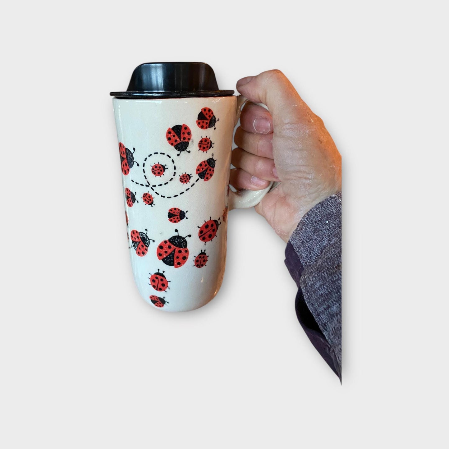 Handmade Ladybug Travel Mug - Pottery Coffee Mug - 16-Ounce Ceramic To-Go Cup