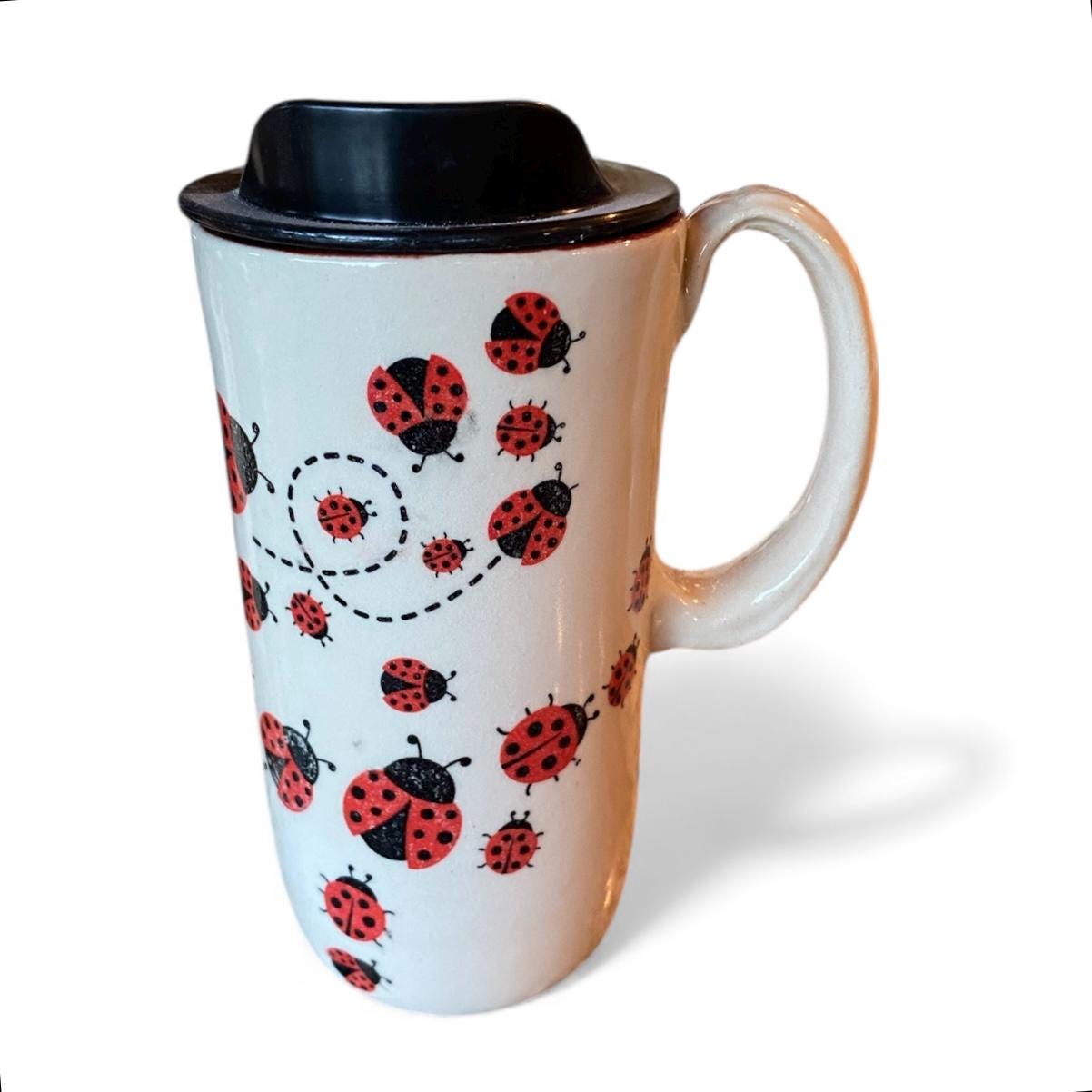 Handmade Ladybug Travel Mug - Pottery Coffee Mug - 16-Ounce Ceramic To-Go Cup