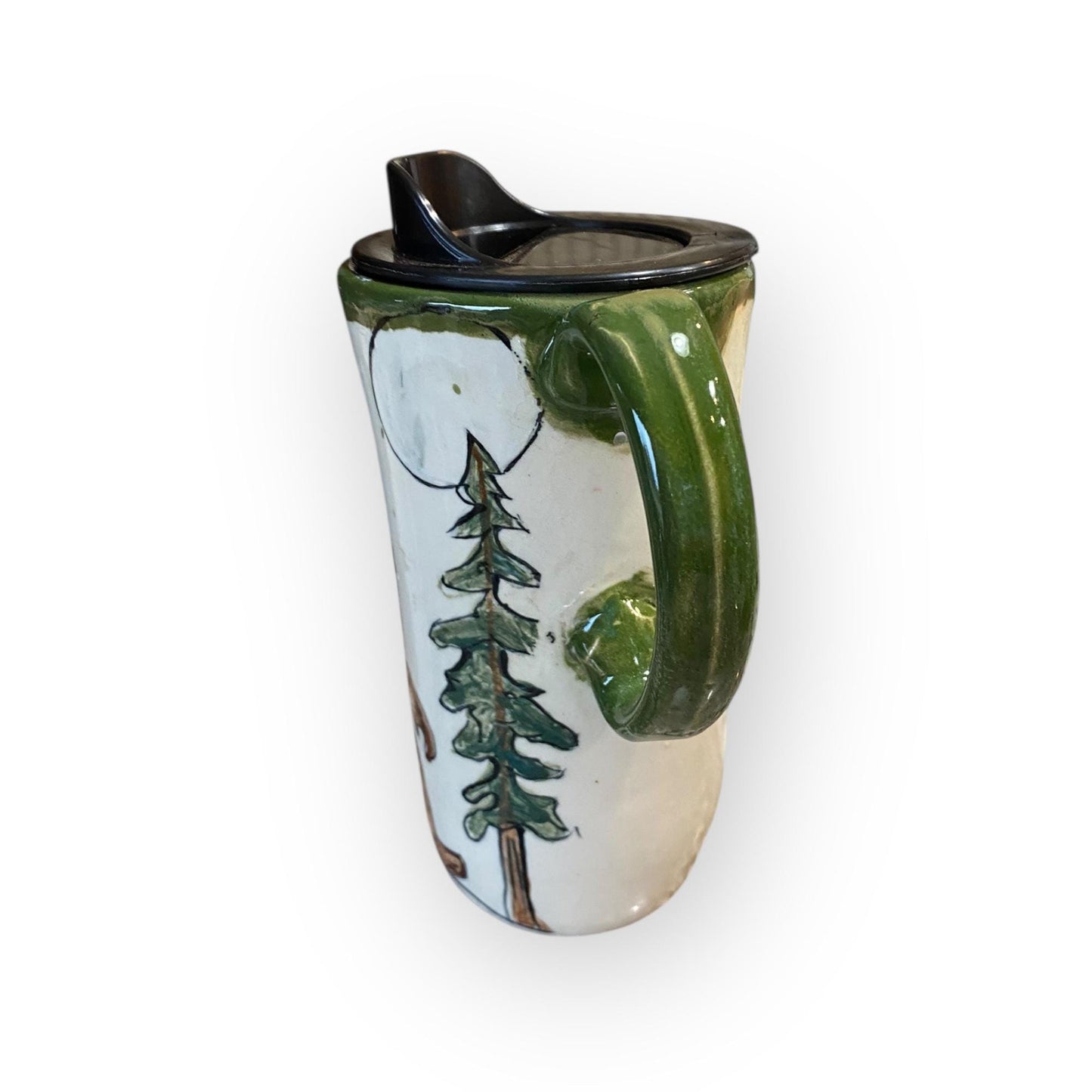 Hand-Painted Bigfoot Stoneware Travel Mug: Unique Ceramic Sasquatch Cup for Outdoor Enthusiasts