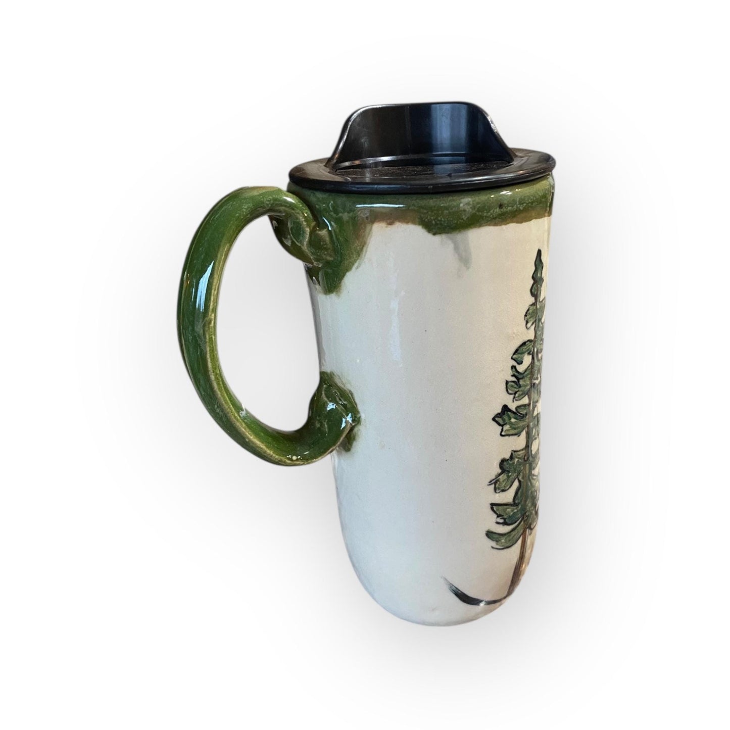 Hand-Painted Bigfoot Stoneware Travel Mug: Unique Ceramic Sasquatch Cup for Outdoor Enthusiasts