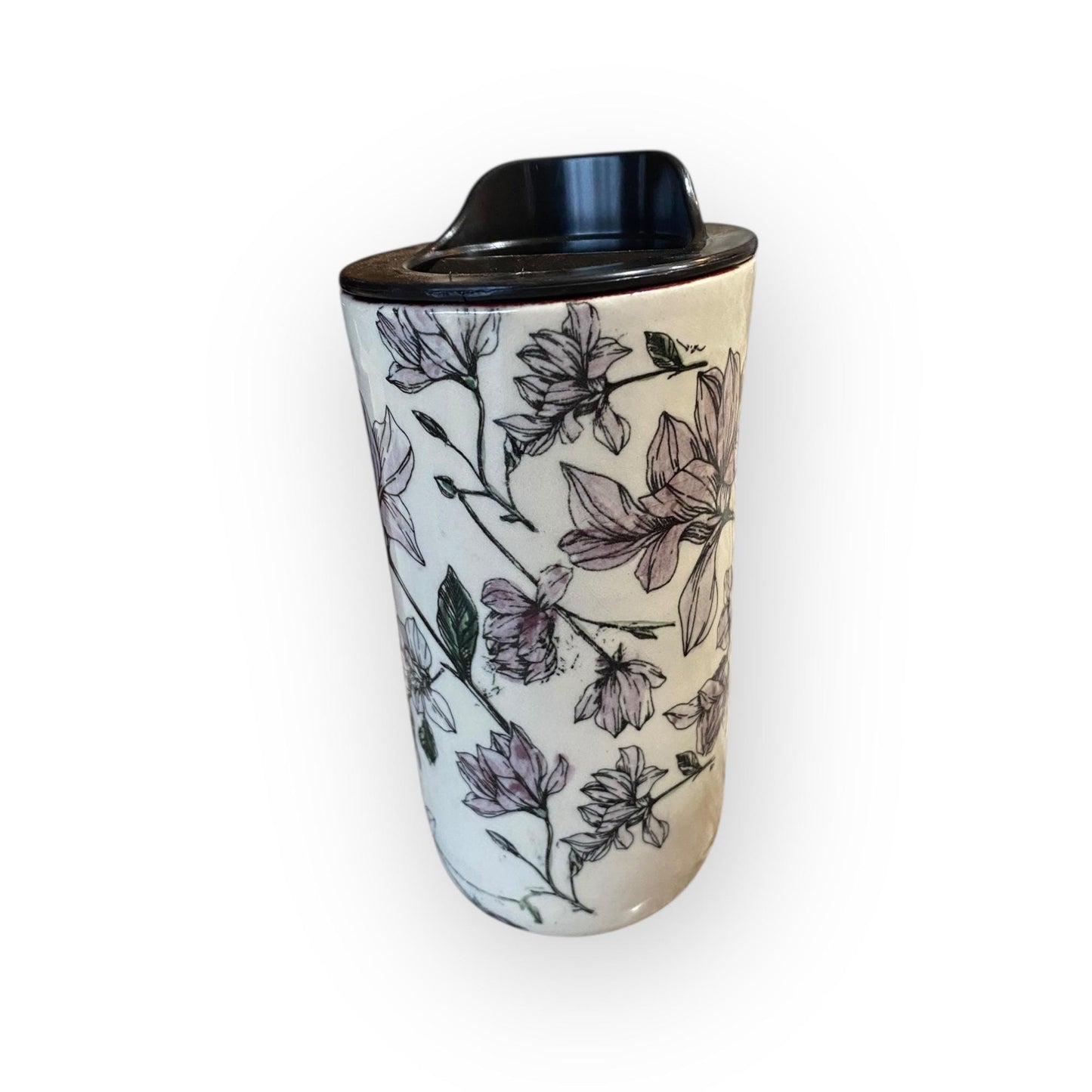 Handmade 16-Ounce Travel Mug Embellished With Lavender Flowers - Stylish Pottery with Locking Lid and Sleeve