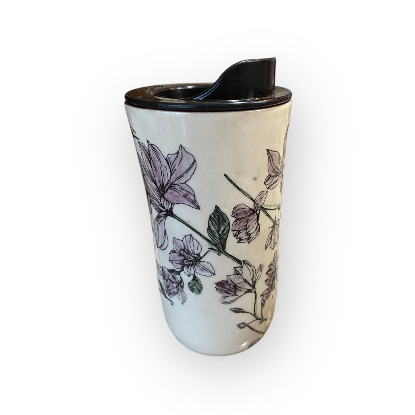 Handmade 16-Ounce Travel Mug Embellished With Lavender Flowers - Stylish Pottery with Locking Lid and Sleeve