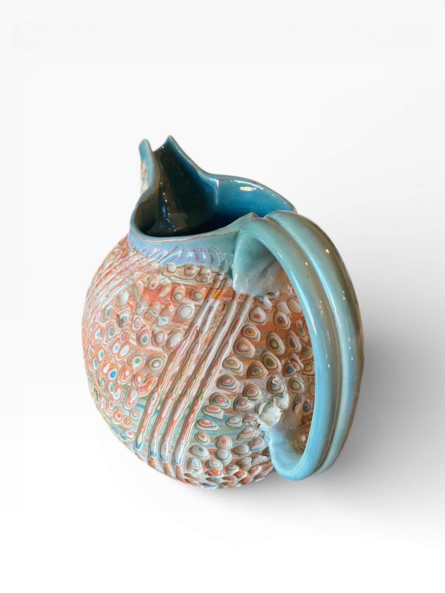 Large Handmade Neriage Nerikomi Carved Ceramic Pitcher | Artisan Stoneware Margarita Farmhouse Pottery