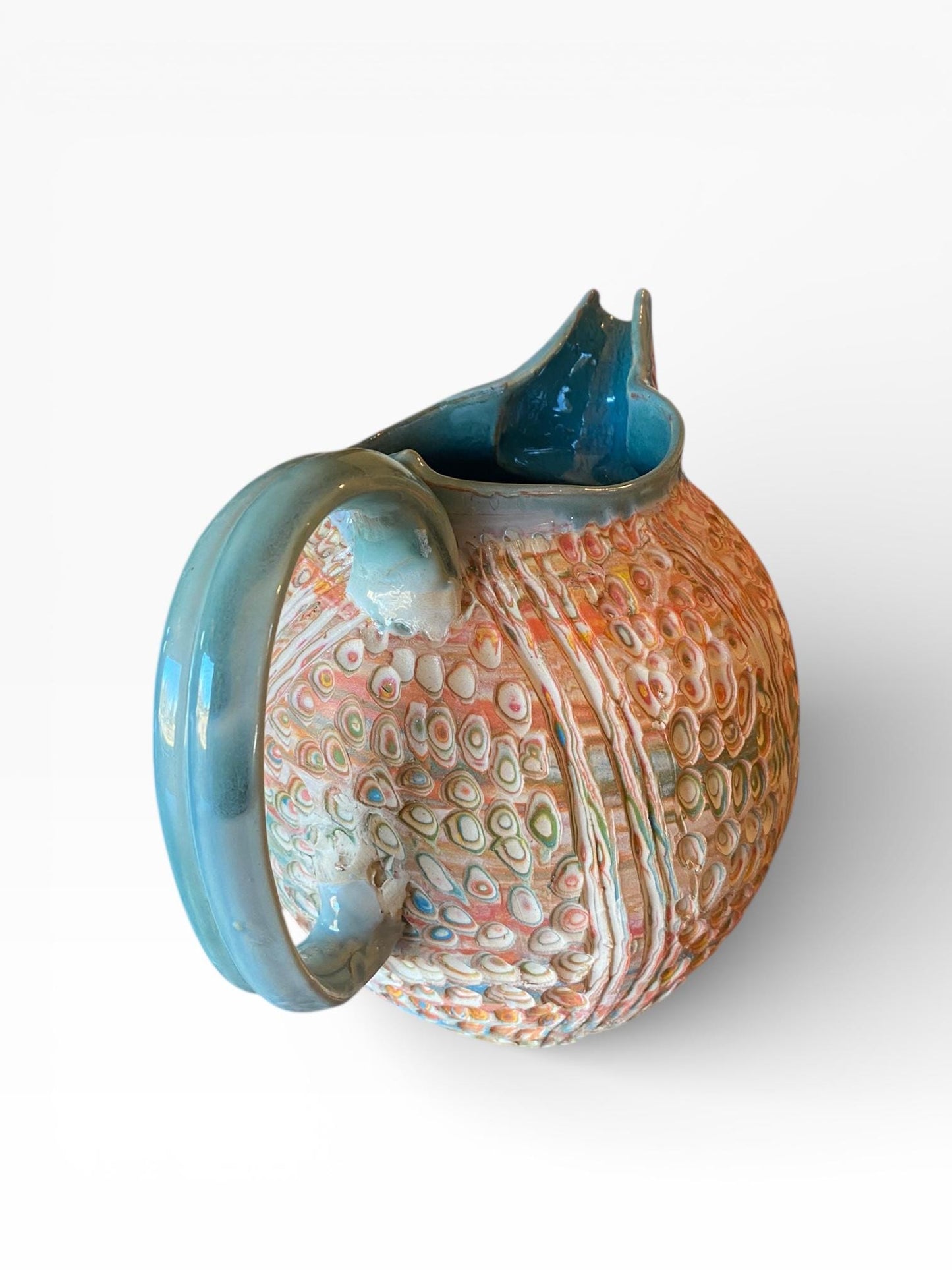 Large Handmade Neriage Nerikomi Carved Ceramic Pitcher | Artisan Stoneware Margarita Farmhouse Pottery