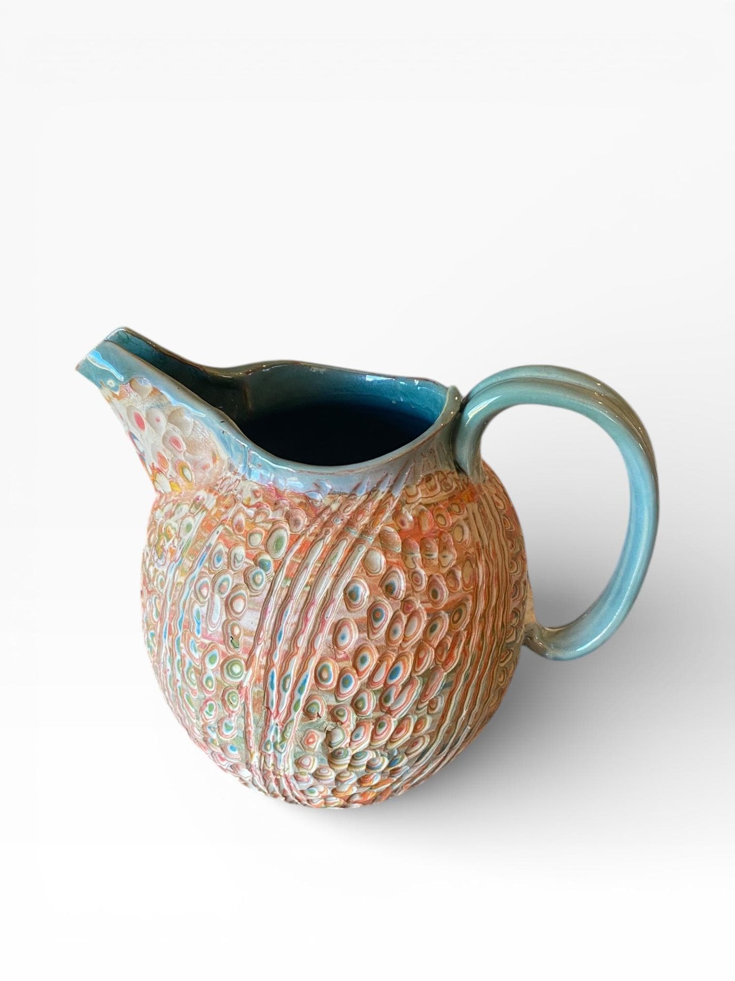 Large Handmade Neriage Nerikomi Carved Ceramic Pitcher | Artisan Stoneware Margarita Farmhouse Pottery