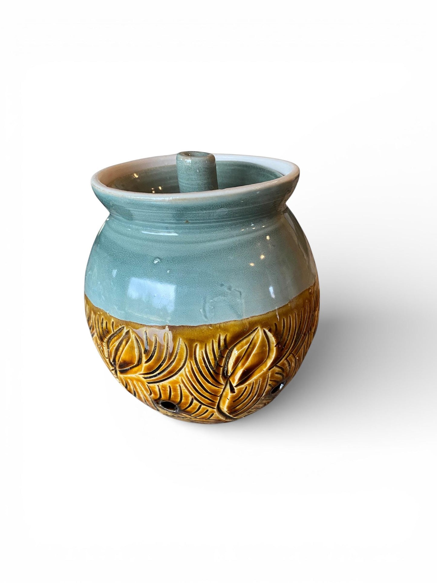 Handmade Garlic Keeper Jar – Porcelain Ceramic Garlic Storage – Wheel Thrown Jar – Ventilated Pottery Kitchen Crock