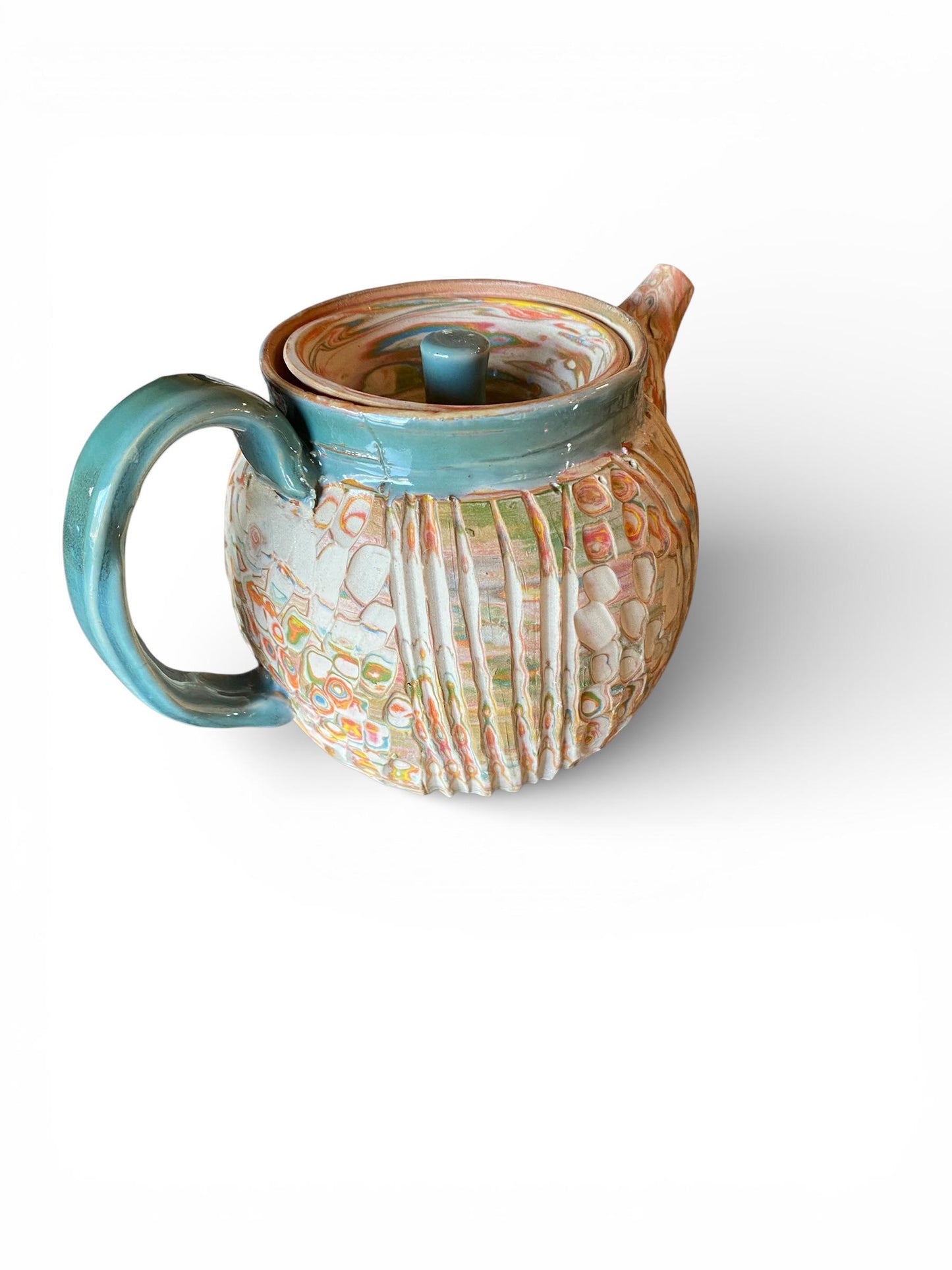Unique 4-Color 16-Ounce Neriage Teapot with Built-In Infuser: Handcrafted Marbled Ceramic Pottery for Asian Tea Ceremonies