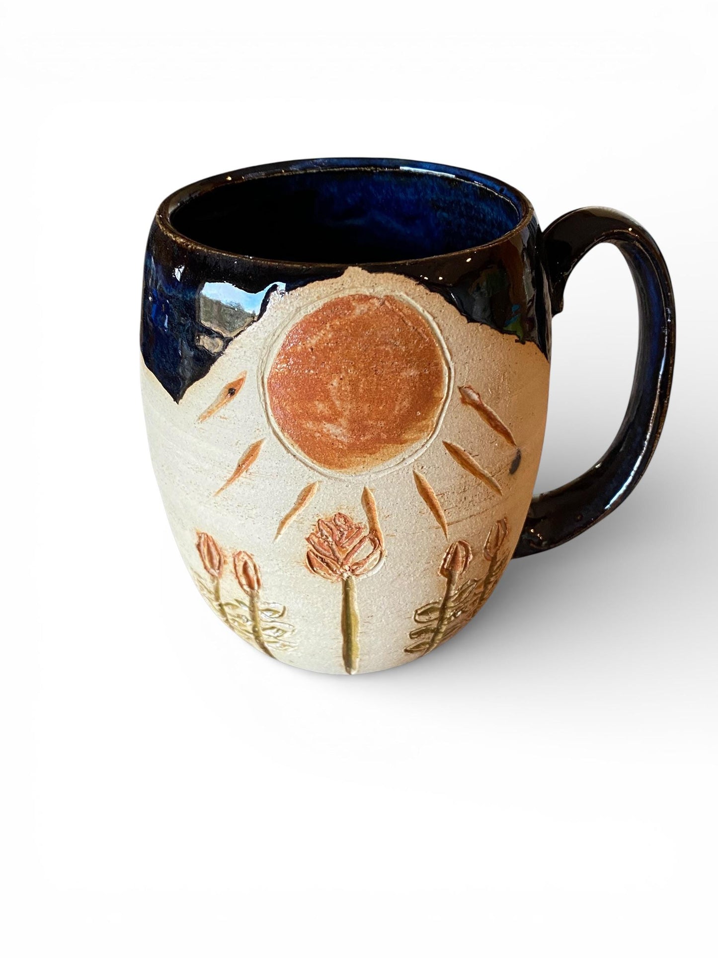Handcrafted 16oz Turquoise Agateware Mug - Unique Carved Pottery for Coffee & Tea Lovers