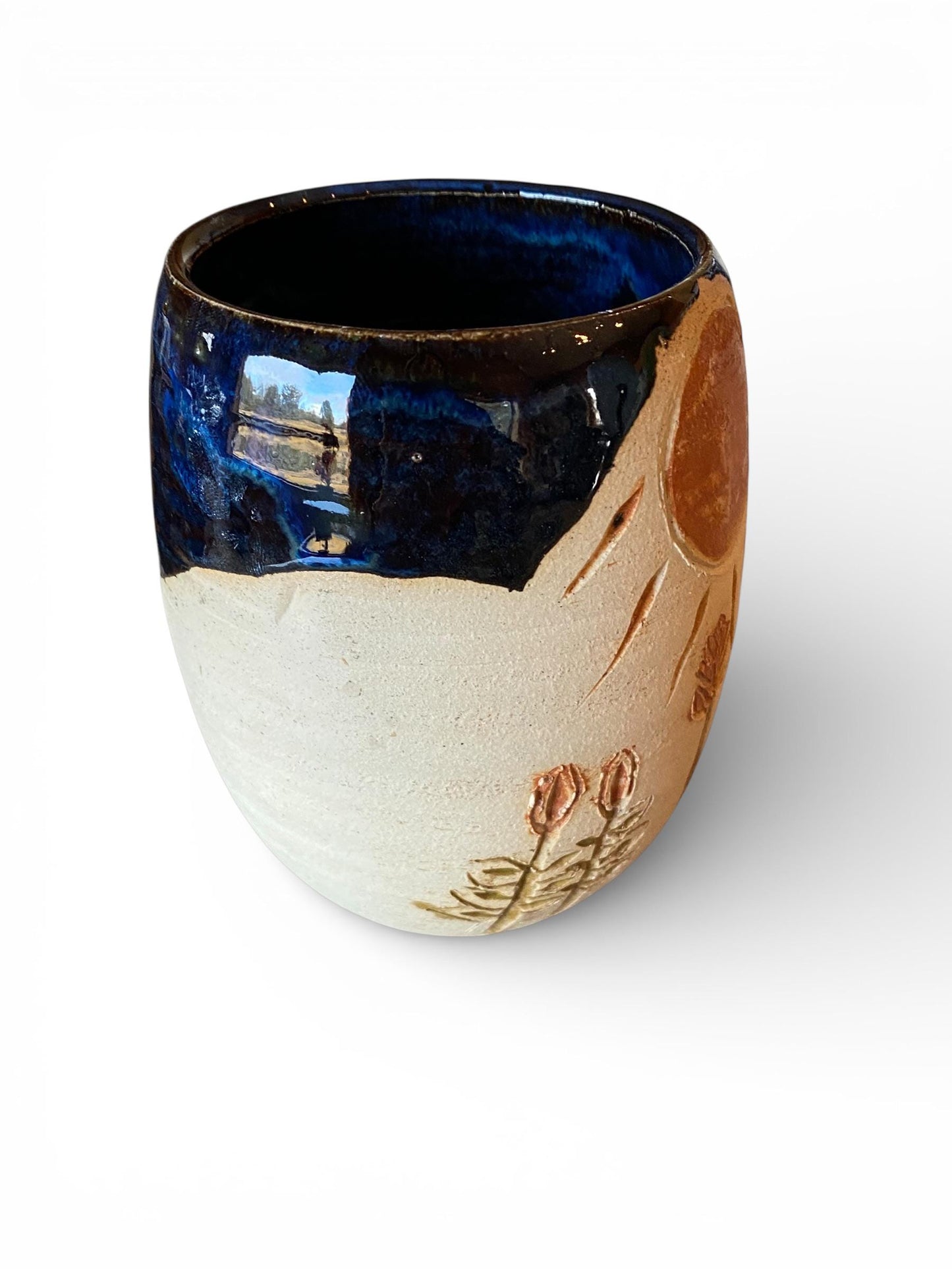 Handcrafted 16oz Turquoise Agateware Mug - Unique Carved Pottery for Coffee & Tea Lovers