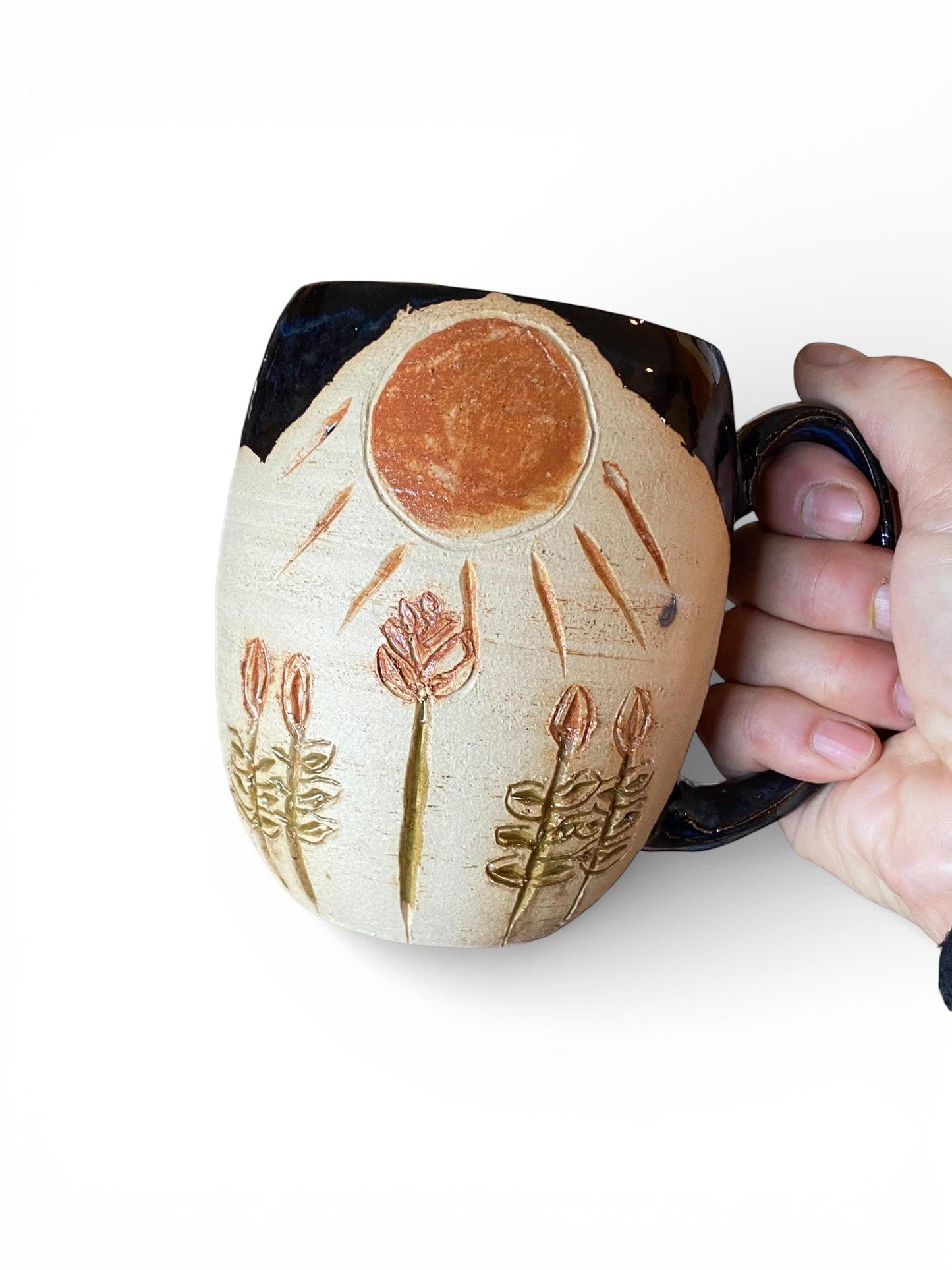 Handcrafted 16oz Turquoise Agateware Mug - Unique Carved Pottery for Coffee & Tea Lovers