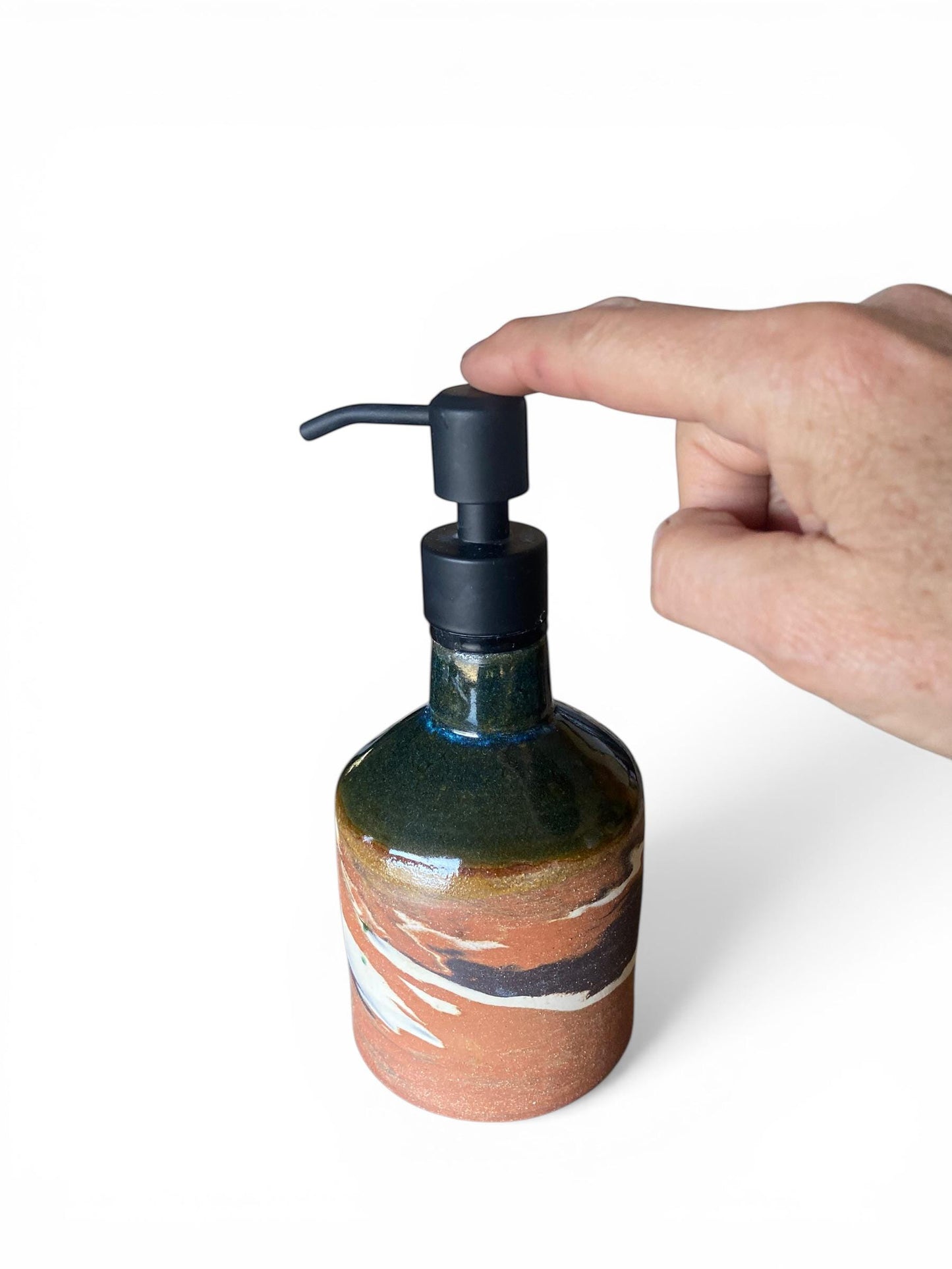 Agateware Soap Bottle Dispenser - Handmade Kitchen Soap & Lotion Pump - Unique Pottery Bathroom Decor (SD4)