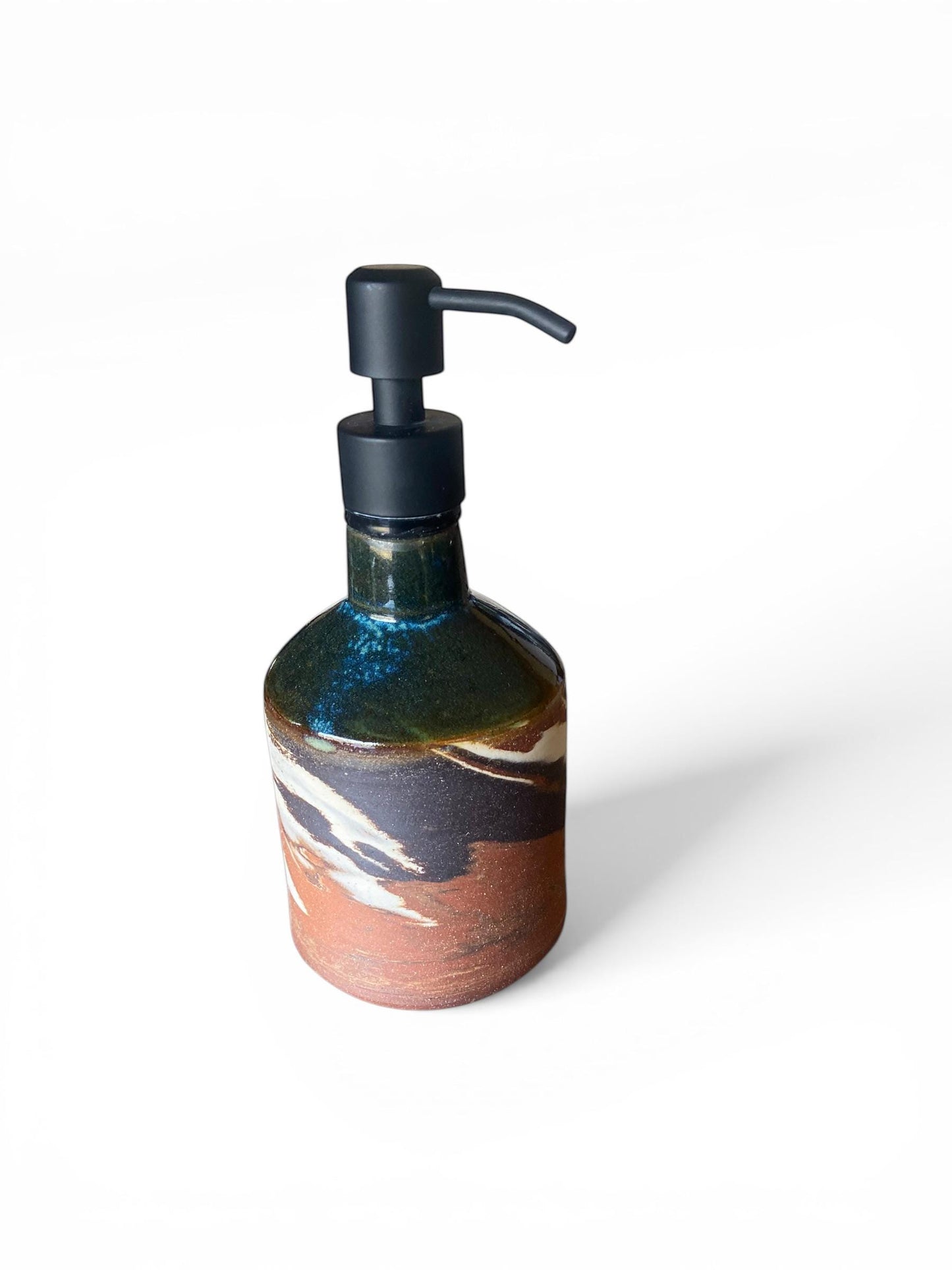 Agateware Soap Bottle Dispenser - Handmade Kitchen Soap & Lotion Pump - Unique Pottery Bathroom Decor (SD4)