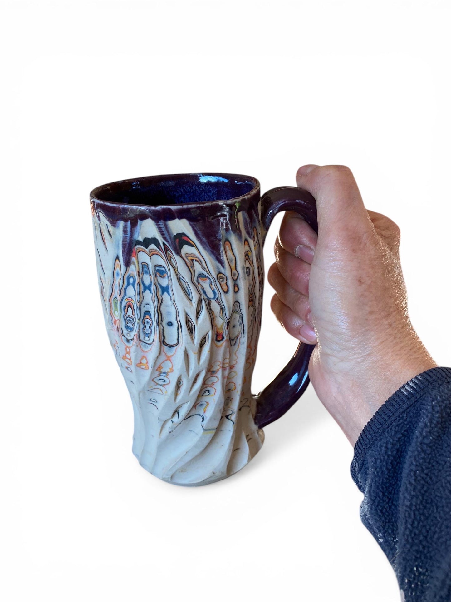 Artisanal Neriage 17 Ounce Porcelain Mug: Hand-Carved Clay Pottery for Tea and Coffee (C30)