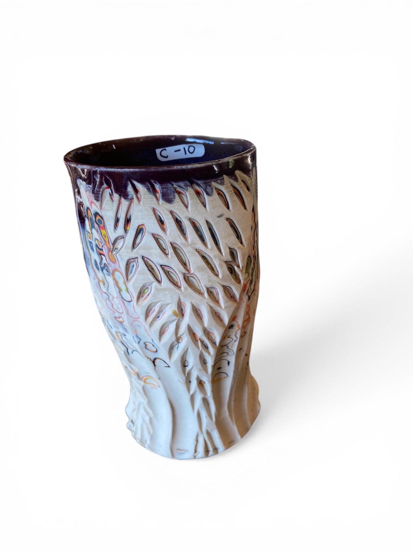 Artisanal Neriage 17 Ounce Porcelain Mug: Hand-Carved Clay Pottery for Tea and Coffee (C30)