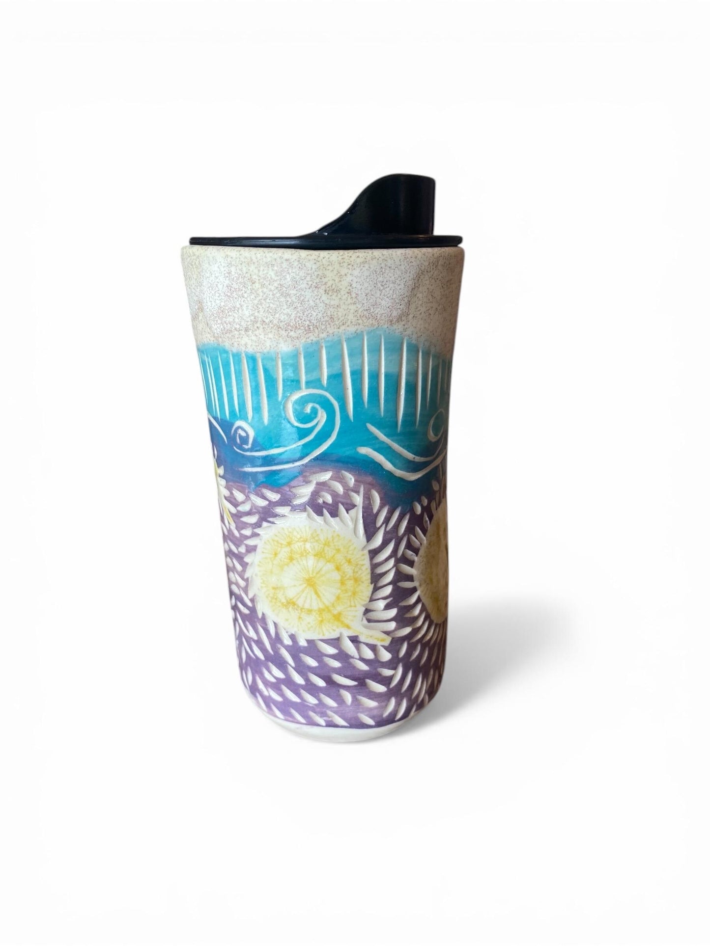 Hand Painted 16-Ounce Dandelion Travel Mug With BPA Free Locking Lid