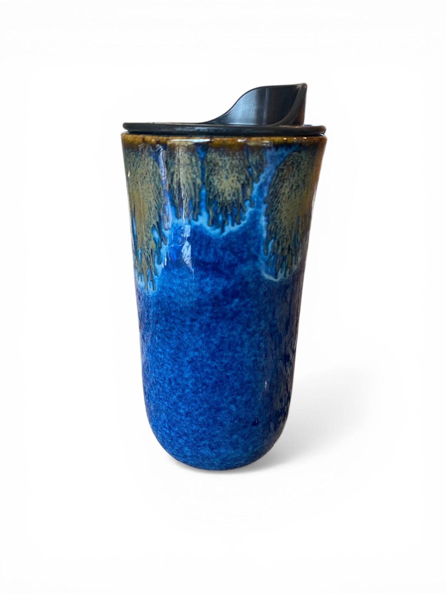 Handmade Blue & Brown Rust Porcelain Travel Mug, Coffee Cup