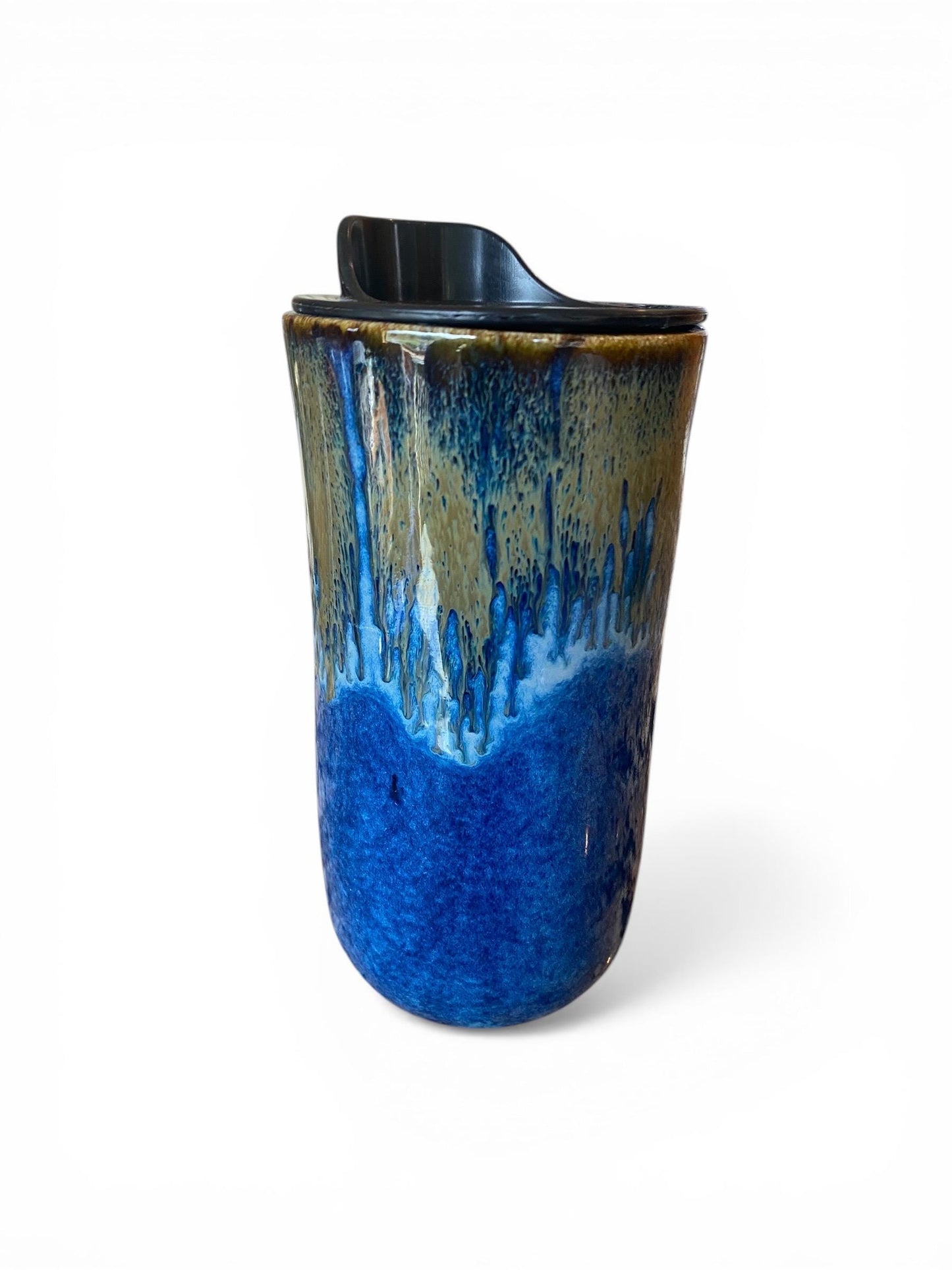 Handmade Blue & Brown Rust Porcelain Travel Mug, Coffee Cup