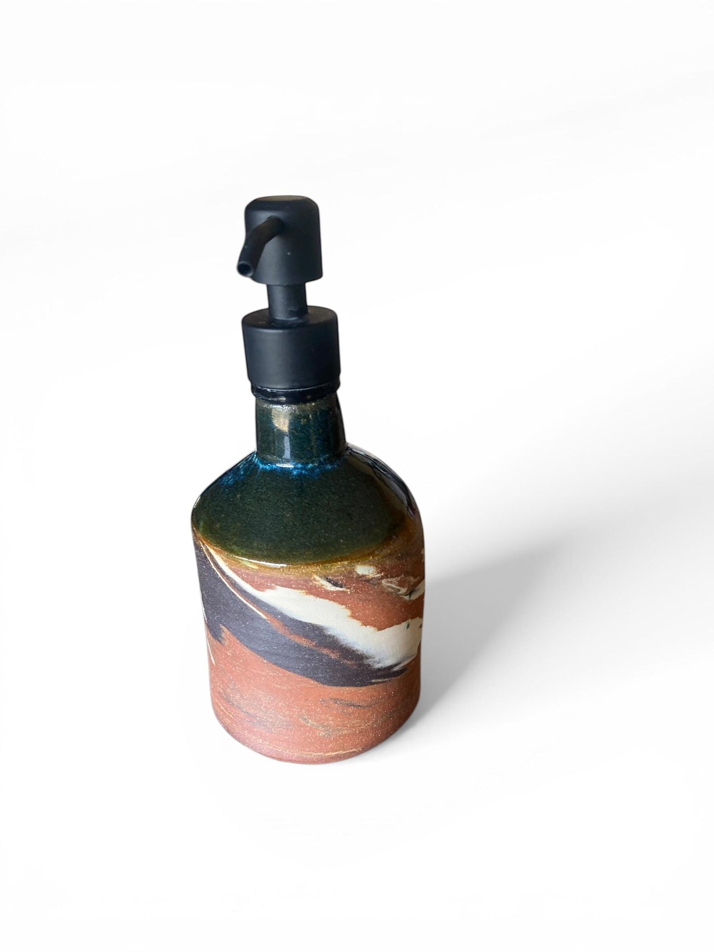 Agateware Soap Bottle Dispenser - Handmade Kitchen Soap & Lotion Pump - Unique Pottery Bathroom Decor (SD4)