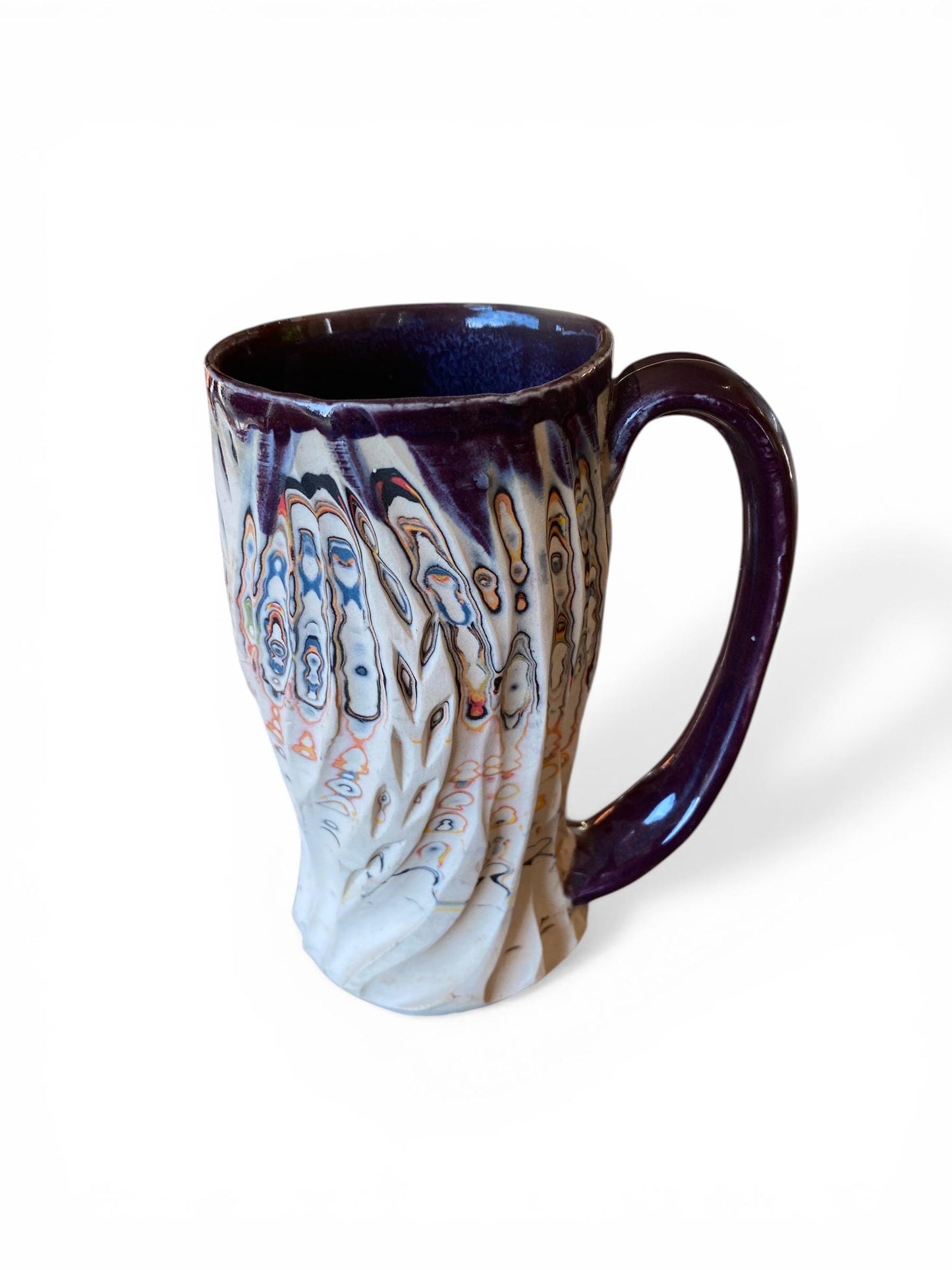 Artisanal Neriage 17 Ounce Porcelain Mug: Hand-Carved Clay Pottery for Tea and Coffee (C30)