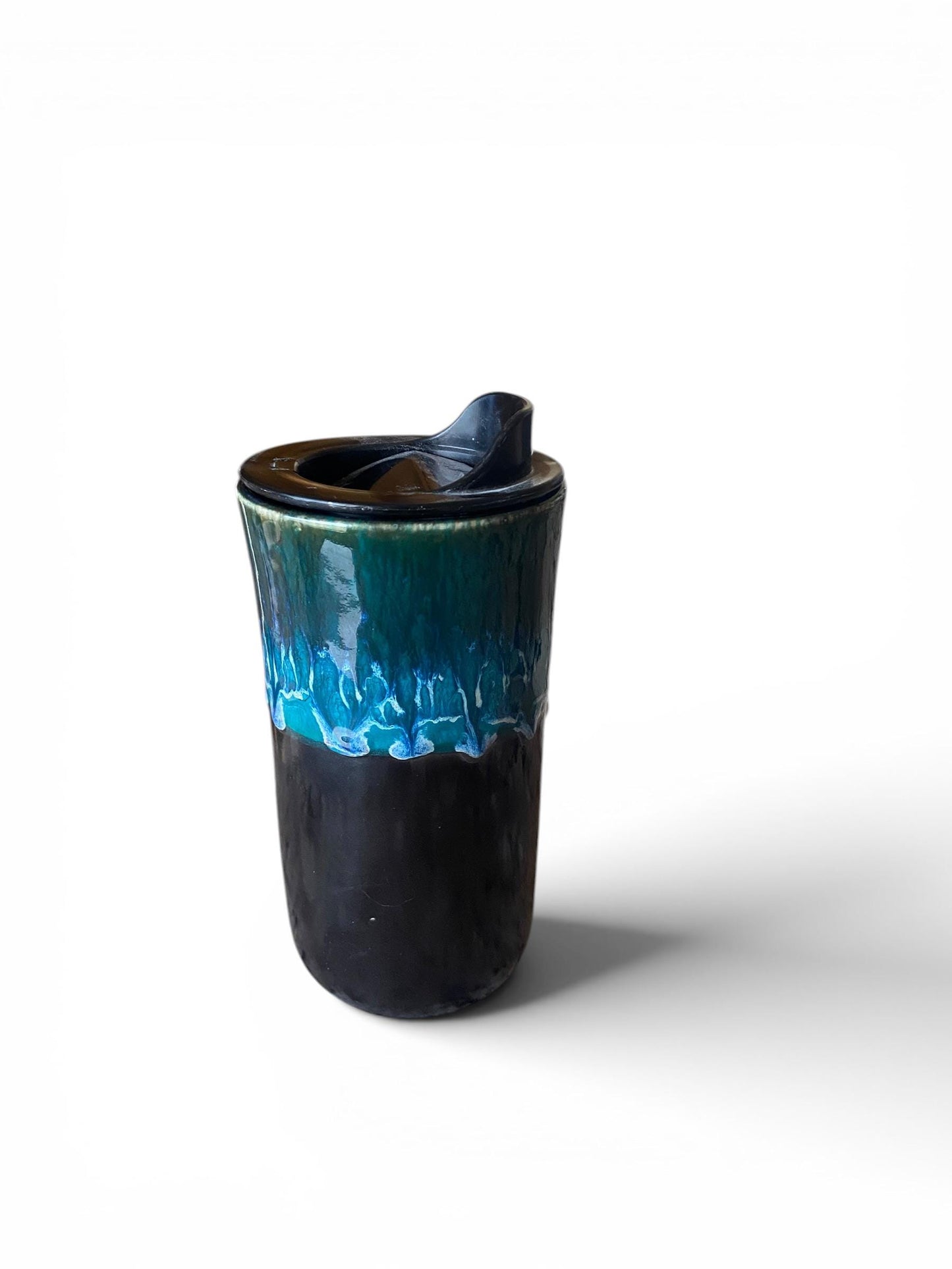 Handmade Turquoise Waterfall Porcelain Travel Mug, Coffee Cup