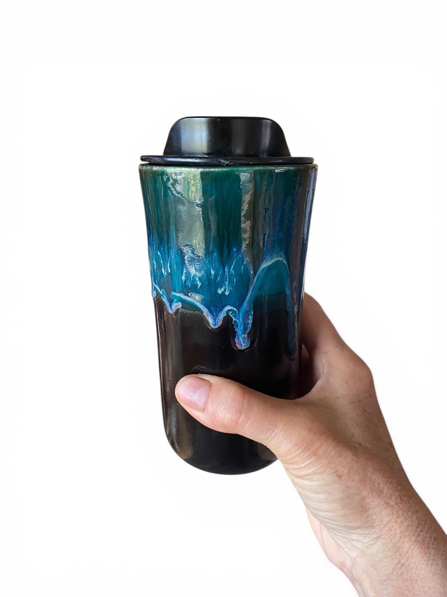 Handmade Turquoise Waterfall Porcelain Travel Mug, Coffee Cup