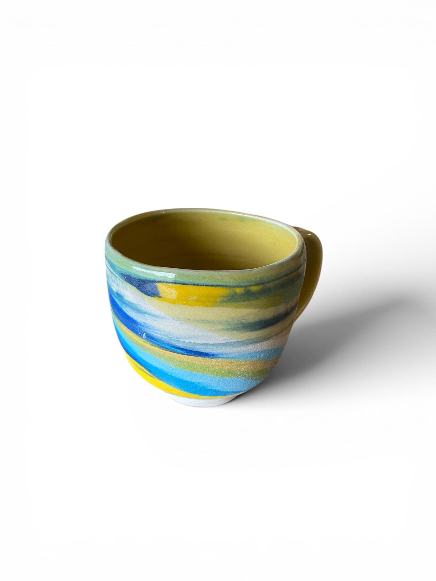 Turquoise, Blue, and Yellow 10 Ounce Teacup  - Unique Pottery Teacup
