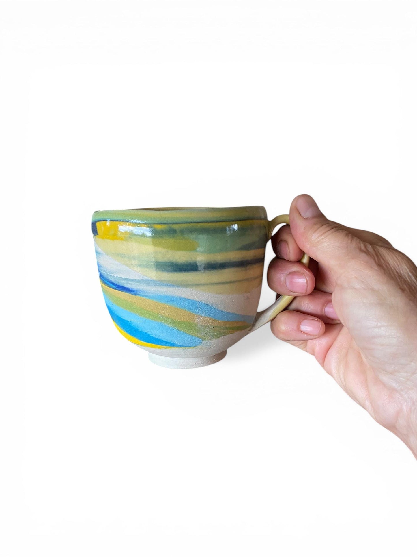 Turquoise, Blue, and Yellow 10 Ounce Teacup  - Unique Pottery Teacup