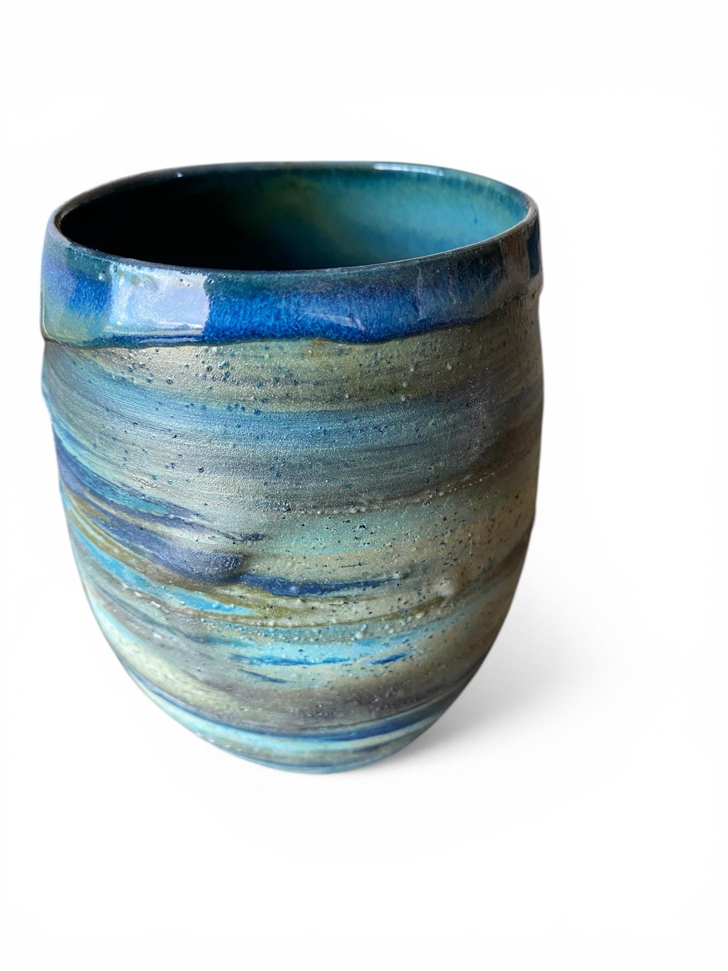 Handmade Agateware Coffee Mug Glazed in Soft Blues - 20-Ounce Pottery Tea Mug