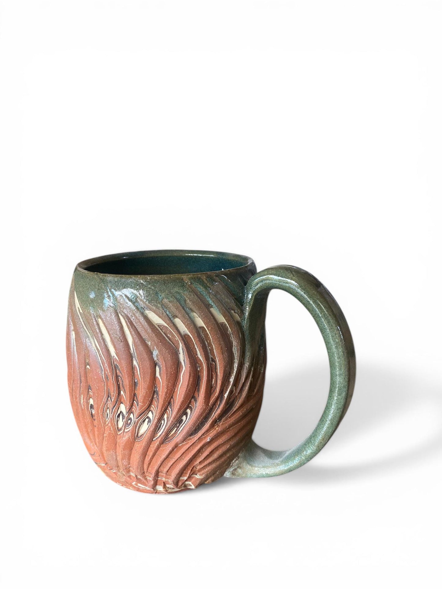 Handcrafted 16oz Earthtones Agateware Mug - Unique Carved Pottery for Coffee & Tea Lovers (B-43)