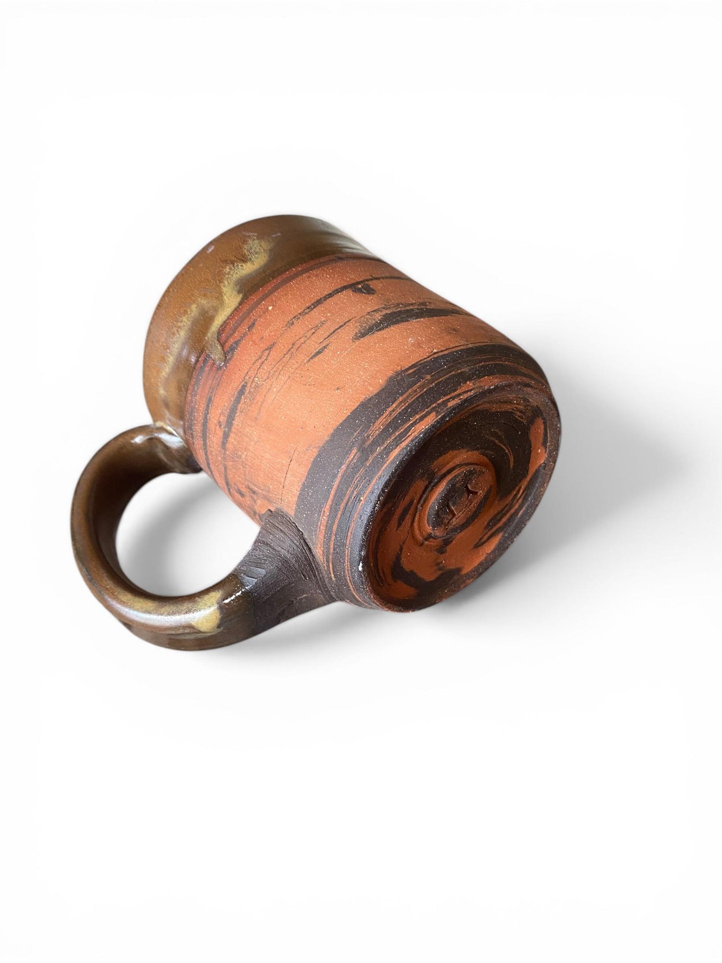 Handcrafted Agateware Mug with Cinnamon Glaze - Unique Marbled Black & White Pottery Coffee Cup (B-28)