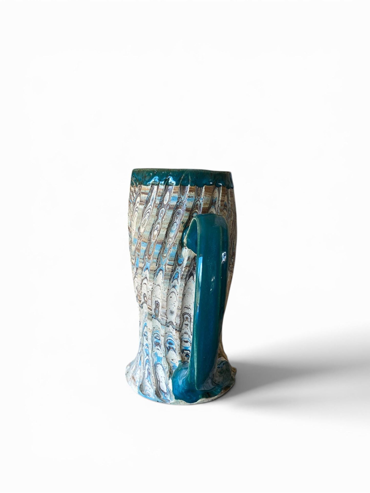 Fluted Porcelain Mug – Swirled Colored Clays with Japanese Neriage, Hand-Carved, Satin-Smooth Unglazed Pottery (T-7)