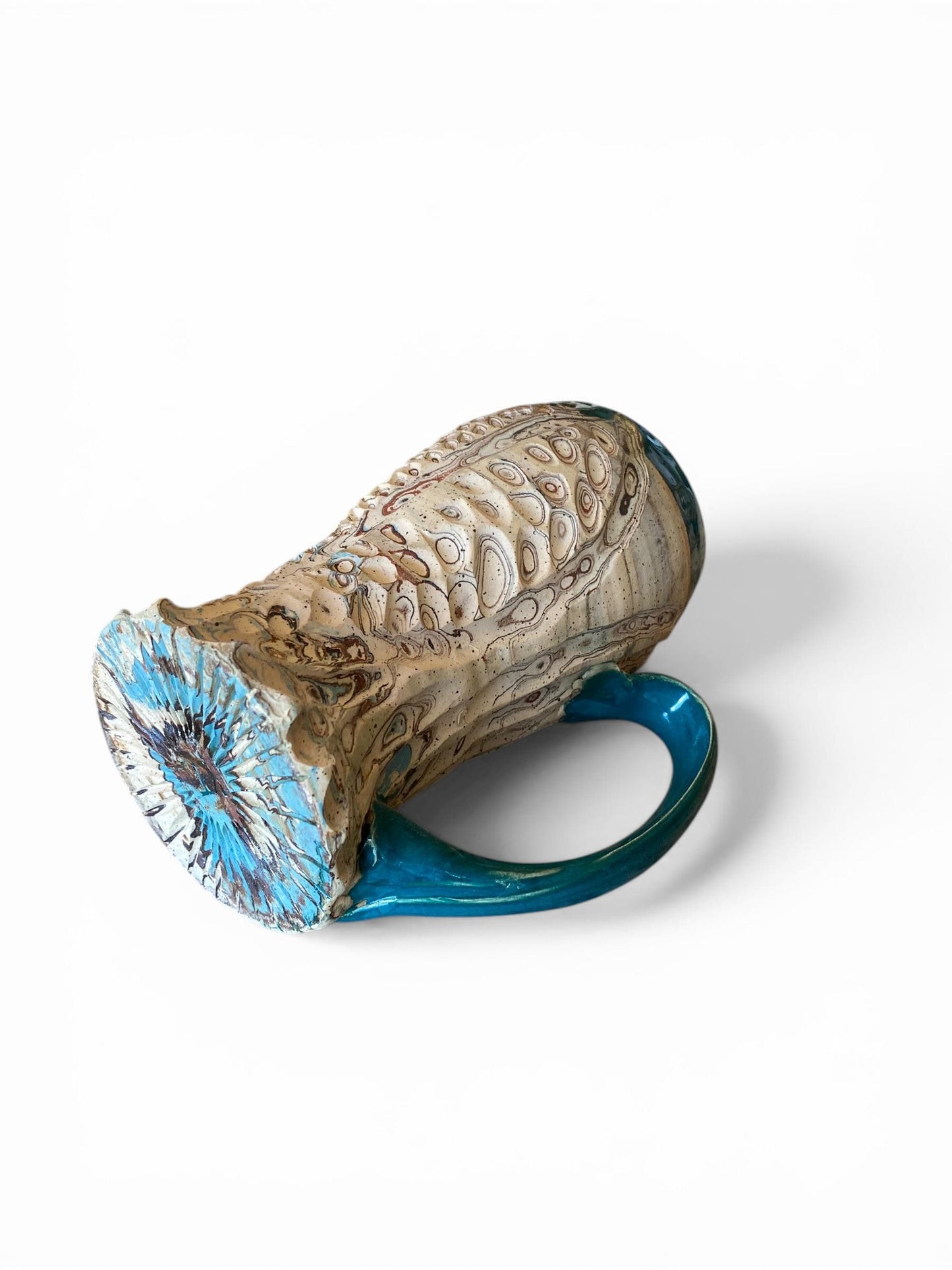 Fluted Porcelain Mug – Swirled Colored Clays with Japanese Neriage, Hand-Carved, Satin-Smooth Unglazed Pottery (T-8)