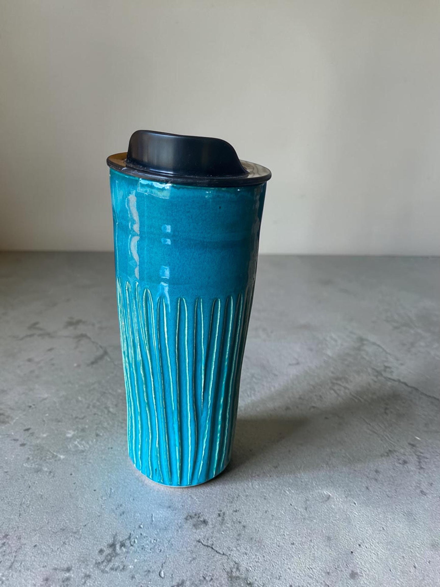Handmade 18 Ounce  Turquoise Travel Mug- Pottery Mug -  Coffee Mug