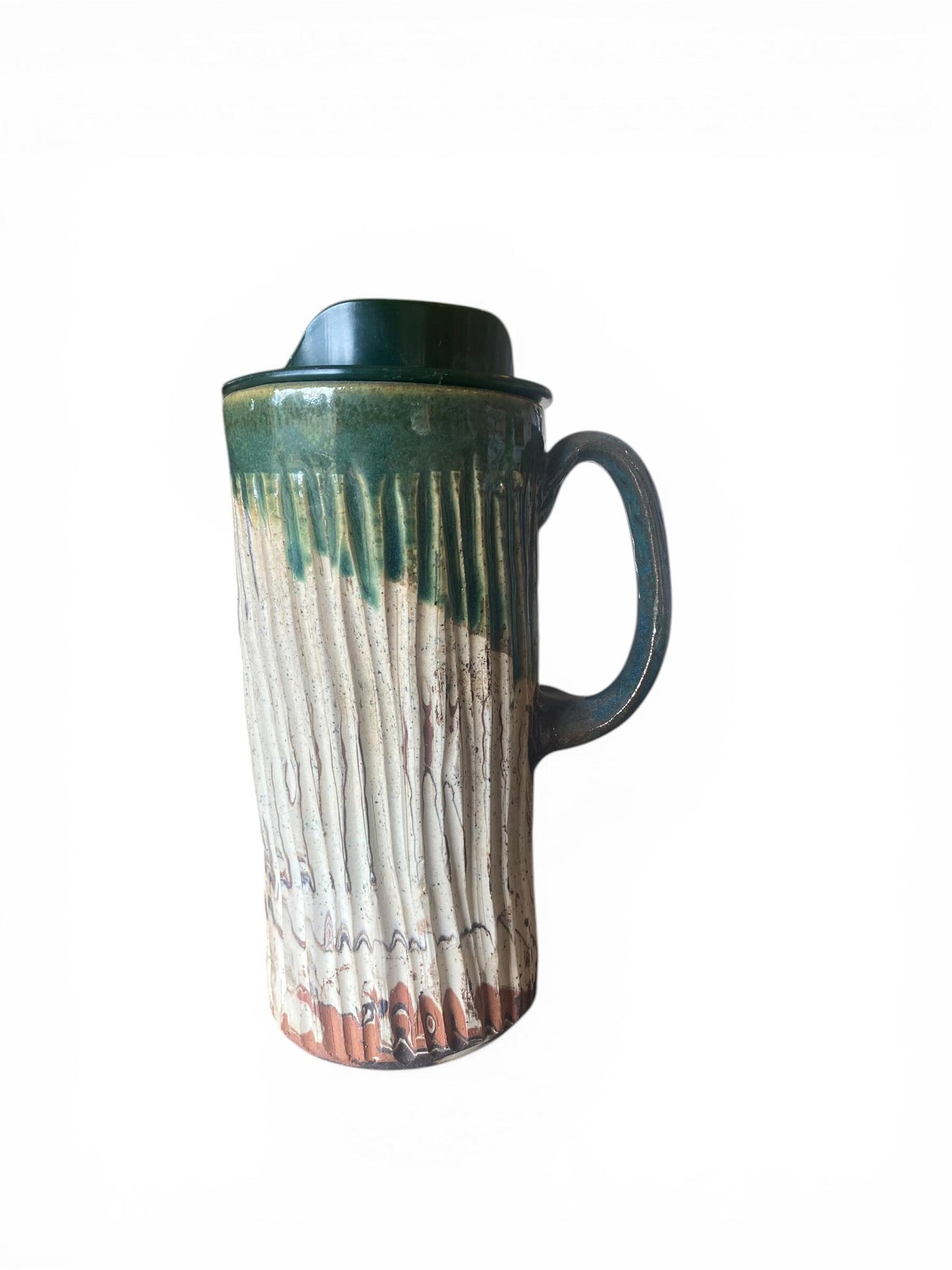Handmade Agateware 16 OunceTravel Mug - Carved Pottery Coffee Cup, Hand Thrown Commuter Tumbler (AG-6)