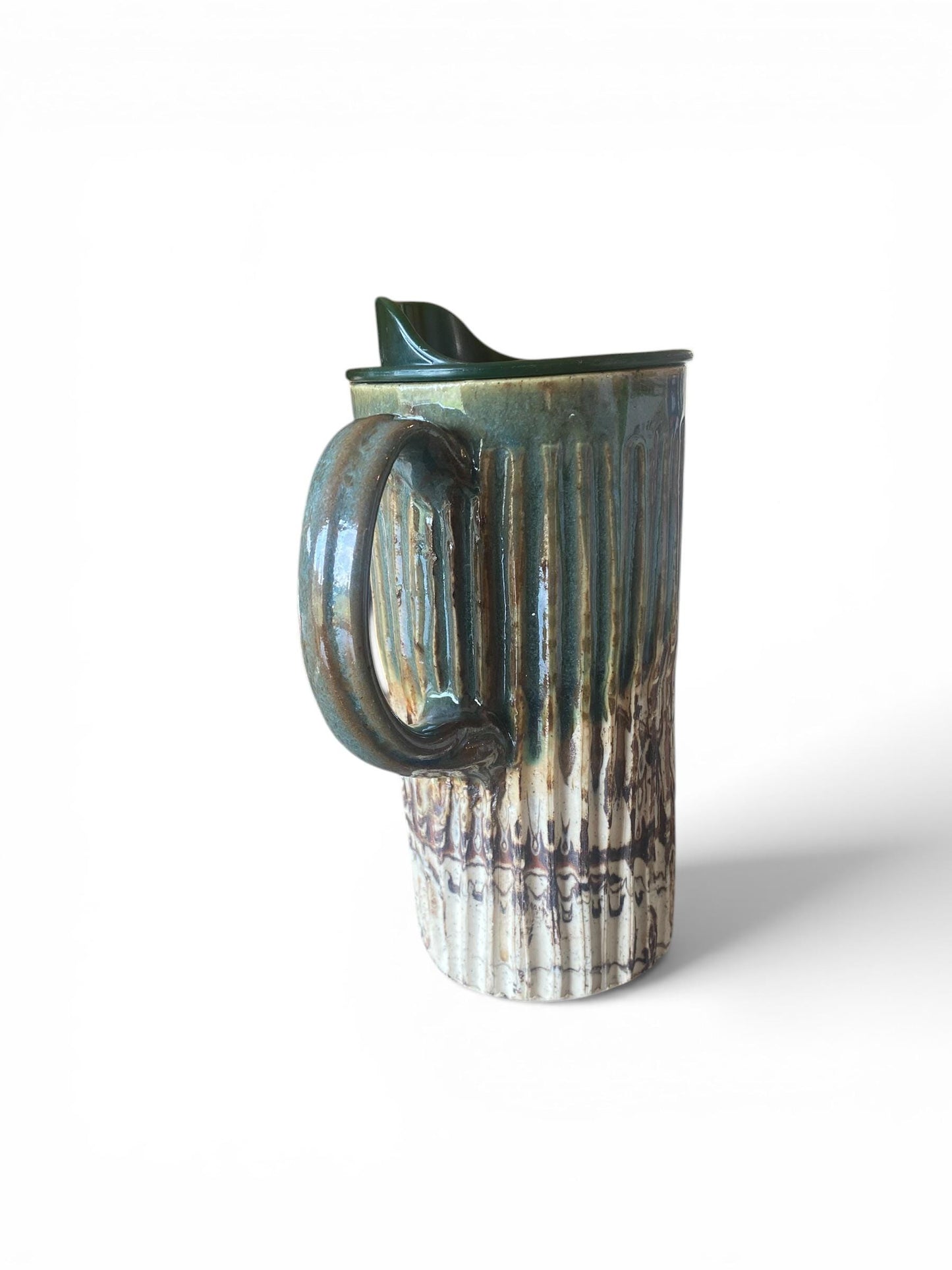 Handmade Agateware 16 OunceTravel Mug - Carved Pottery Coffee Cup, Hand Thrown Commuter Tumbler (AG-2)
