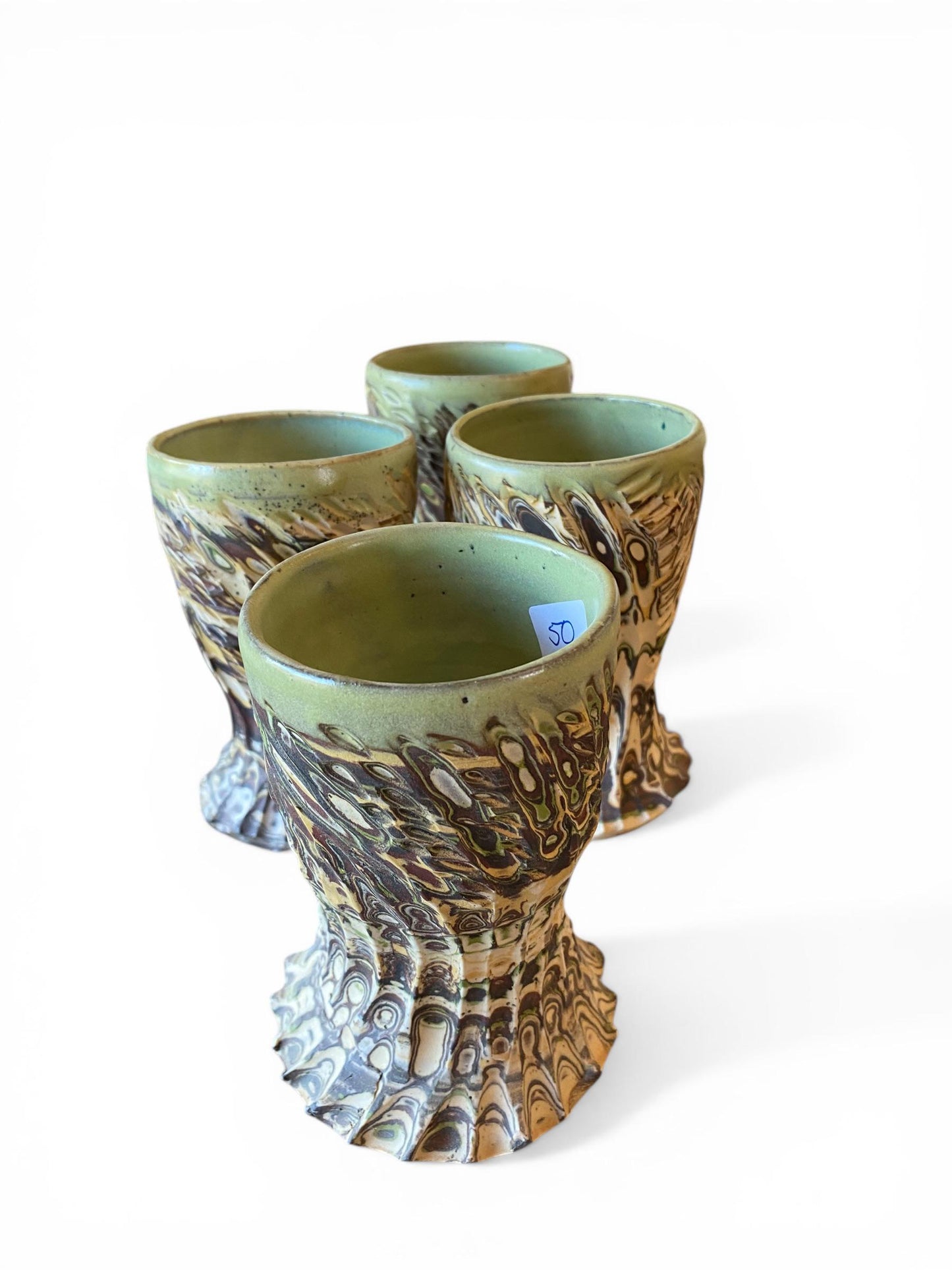 Set of 4 Handmade Stoneware Tumblers - Neriage Tumblers for Outdoor Entertaining