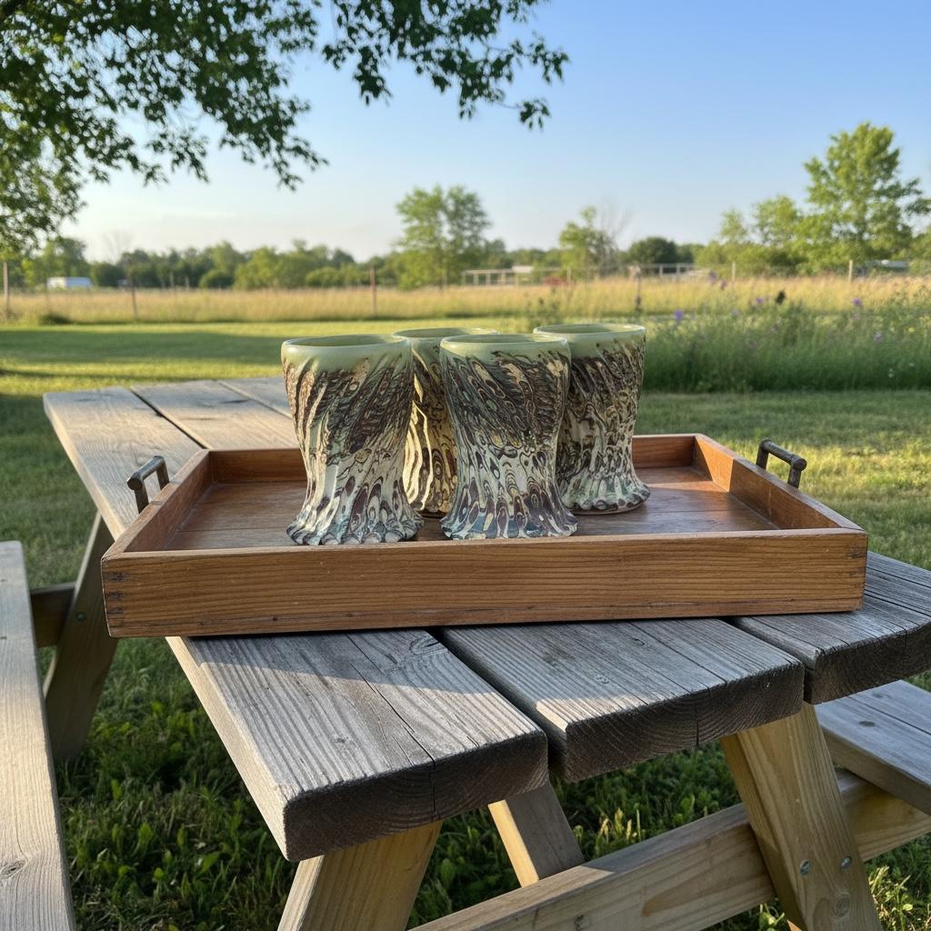 Set of 4 Handmade Stoneware Tumblers - Neriage Tumblers for Outdoor Entertaining