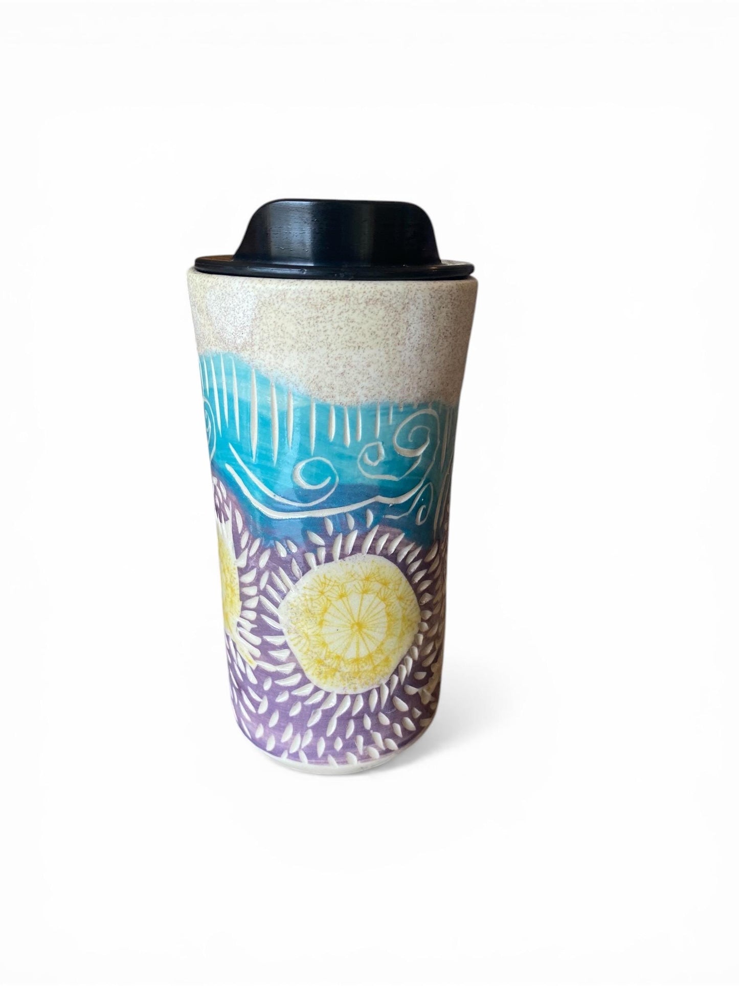 Hand Painted 16-Ounce Dandelion Travel Mug With BPA Free Locking Lid