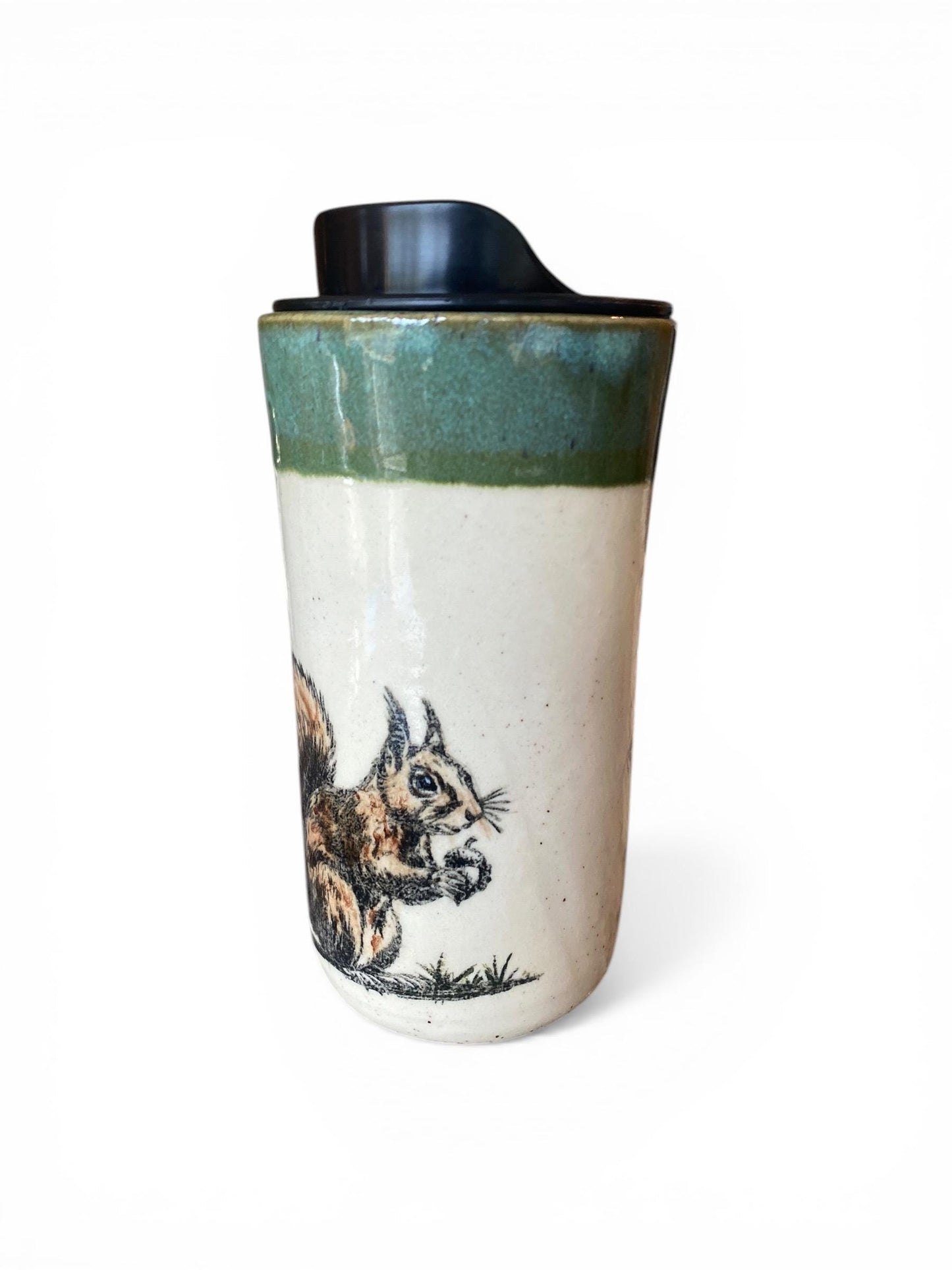 Hand Painted 16-Ounce Squirrel & Acorn Travel Mug With BPA Free Locking Lid