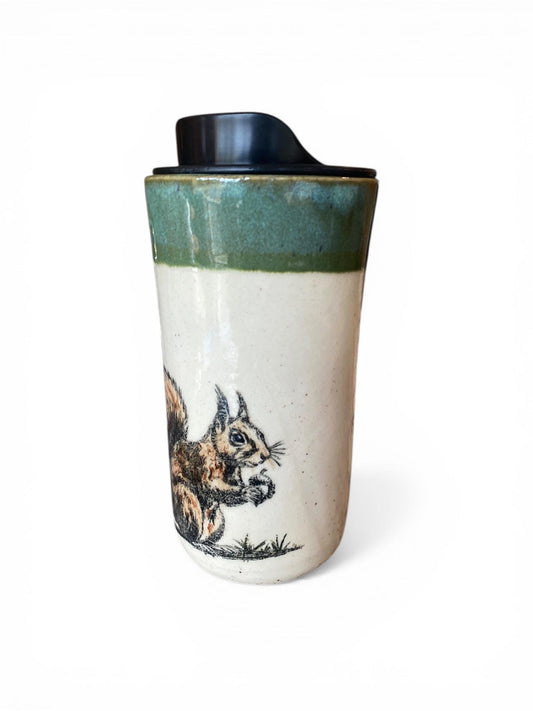 Hand Painted 16-Ounce Squirrel & Acorn Travel Mug With BPA Free Locking Lid